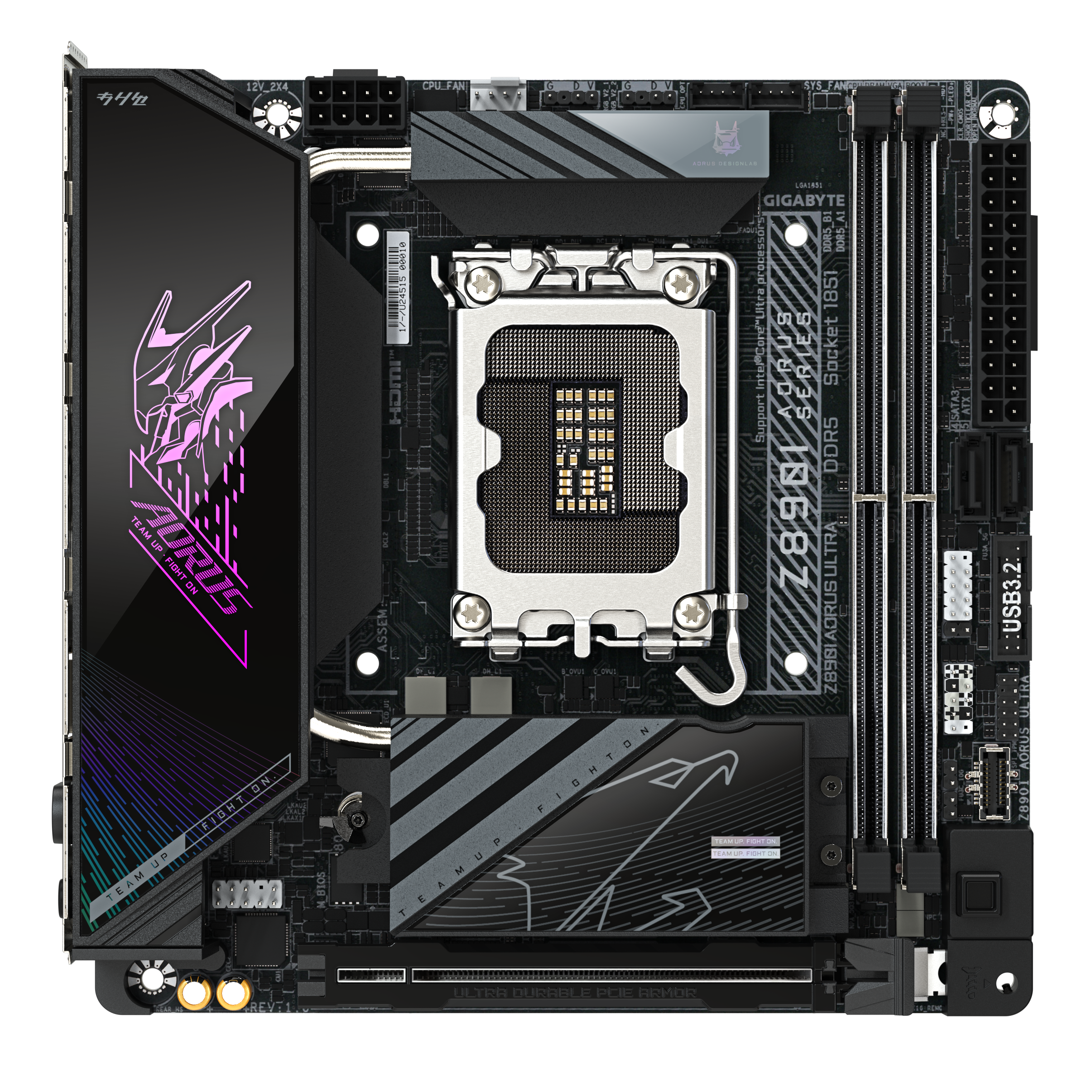 A large main feature product image of Gigabyte Z890I AORUS ULTRA LGA1851 Mini-ITX Desktop Motherboard