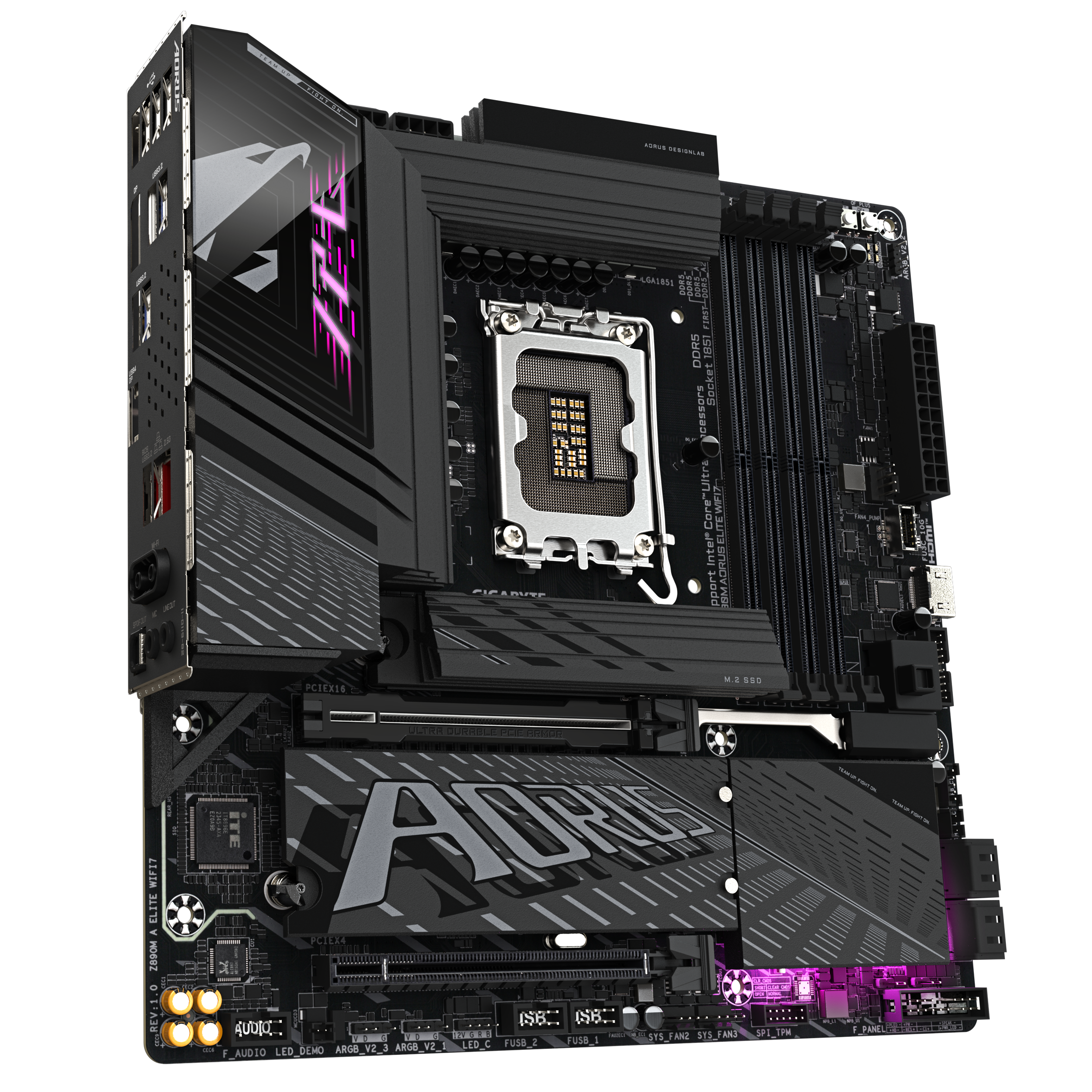 A large main feature product image of Gigabyte Z890M AORUS ELITE WIFI7 LGA1851 mATX Desktop Motherboard