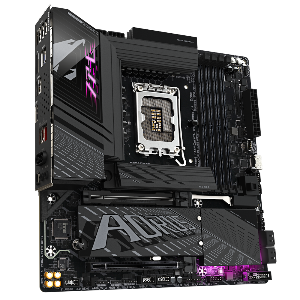 A large main feature product image of Gigabyte Z890M AORUS ELITE WIFI7 LGA1851 mATX Desktop Motherboard