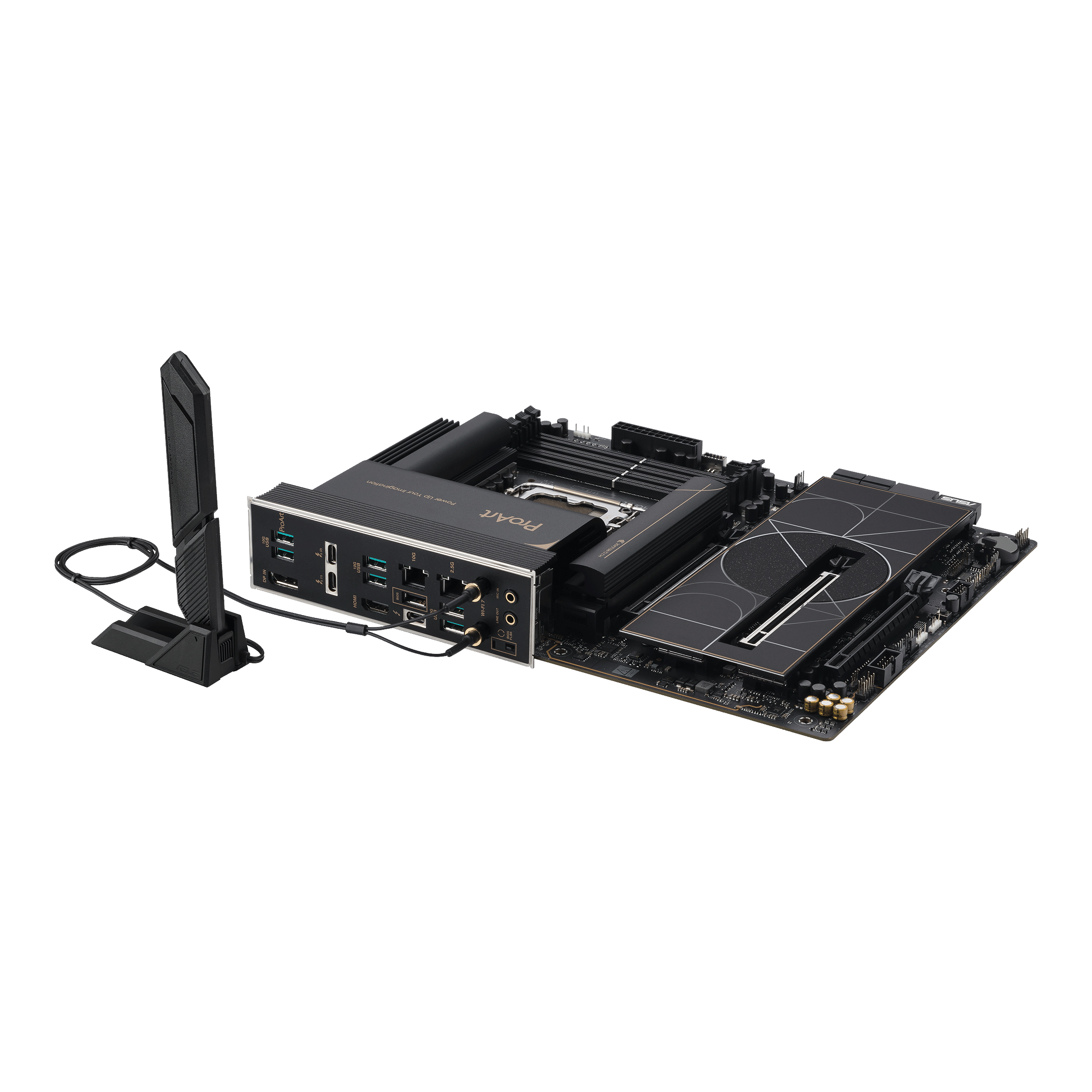 A large main feature product image of ASUS ProArt Z890 Creator WiFi LGA1851 ATX Desktop Motherboard