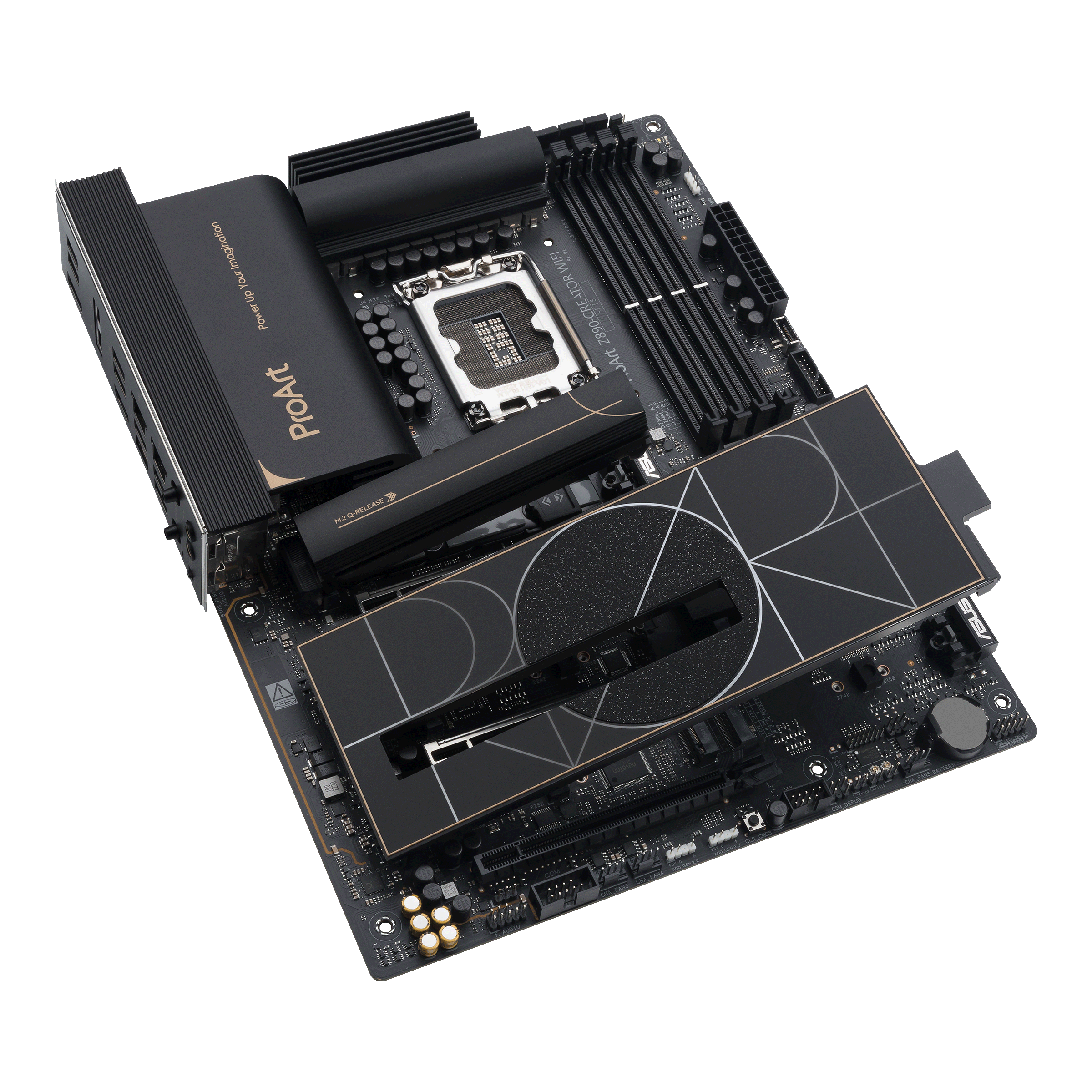 A large main feature product image of ASUS ProArt Z890 Creator WiFi LGA1851 ATX Desktop Motherboard