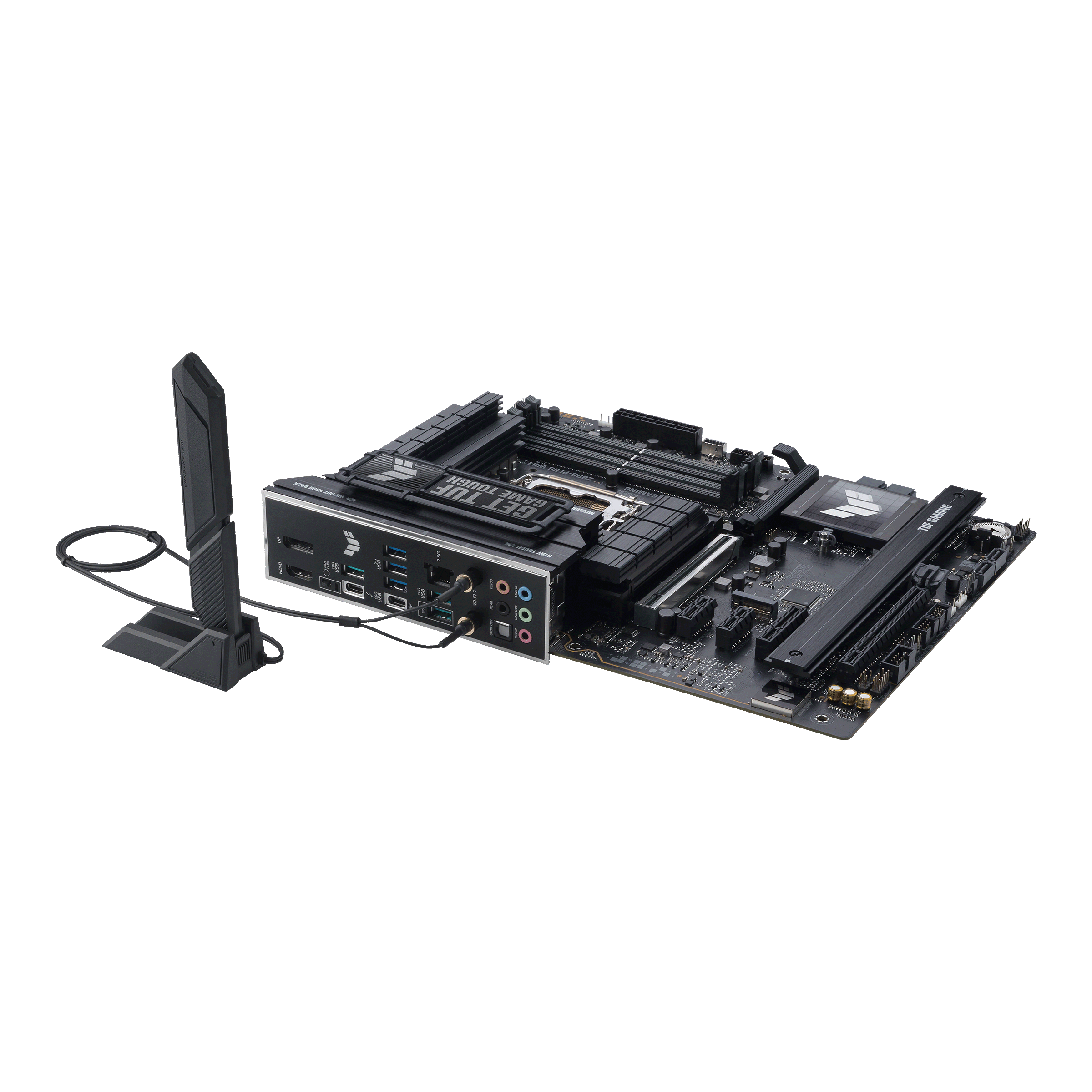 A large main feature product image of ASUS TUF Gaming Z890-PLUS WiFi LGA1851 ATX Desktop Motherboard