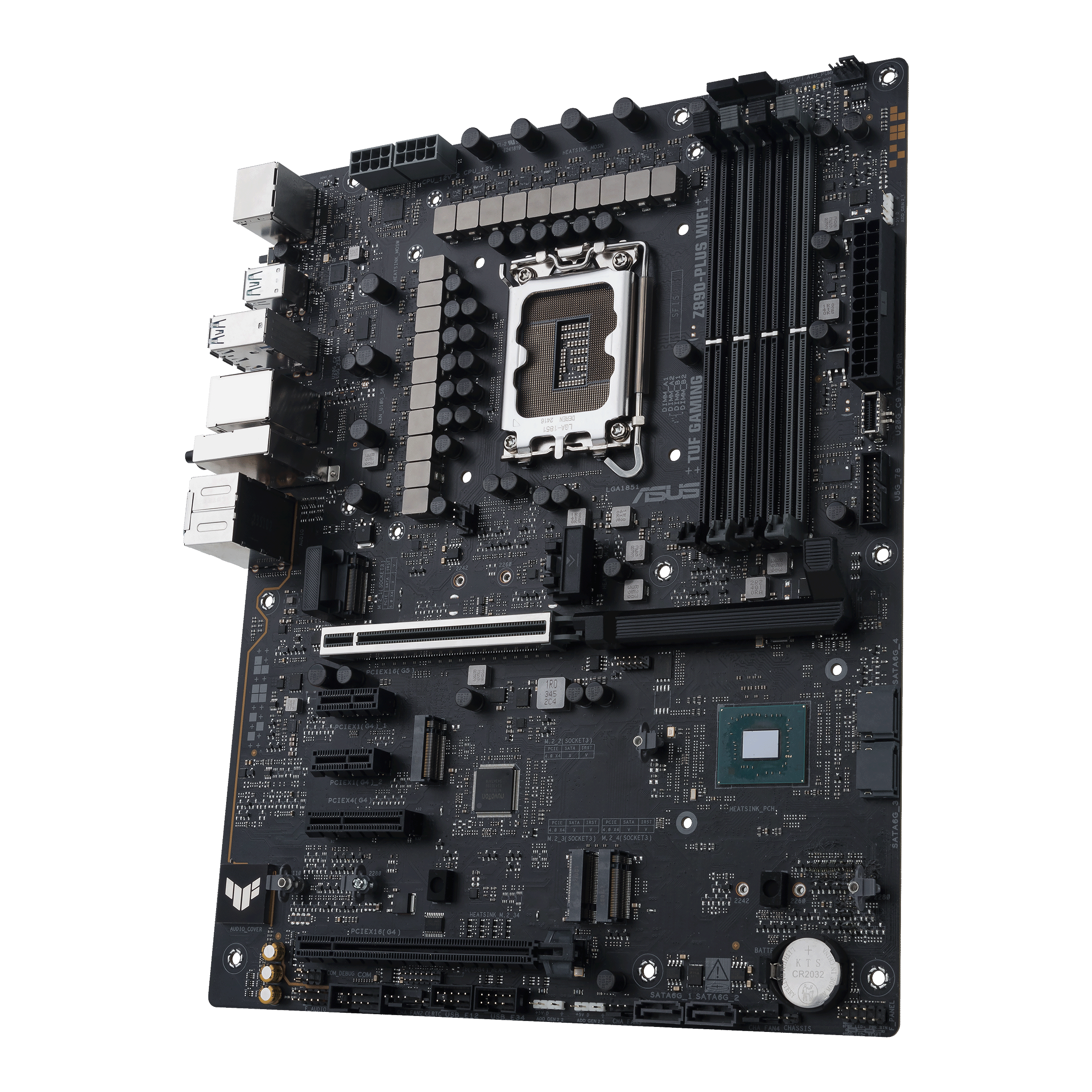 A large main feature product image of ASUS TUF Gaming Z890-PLUS WiFi LGA1851 ATX Desktop Motherboard