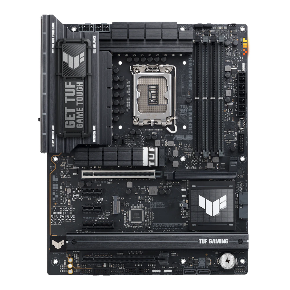 A large main feature product image of ASUS TUF Gaming Z890-PLUS WiFi LGA1851 ATX Desktop Motherboard