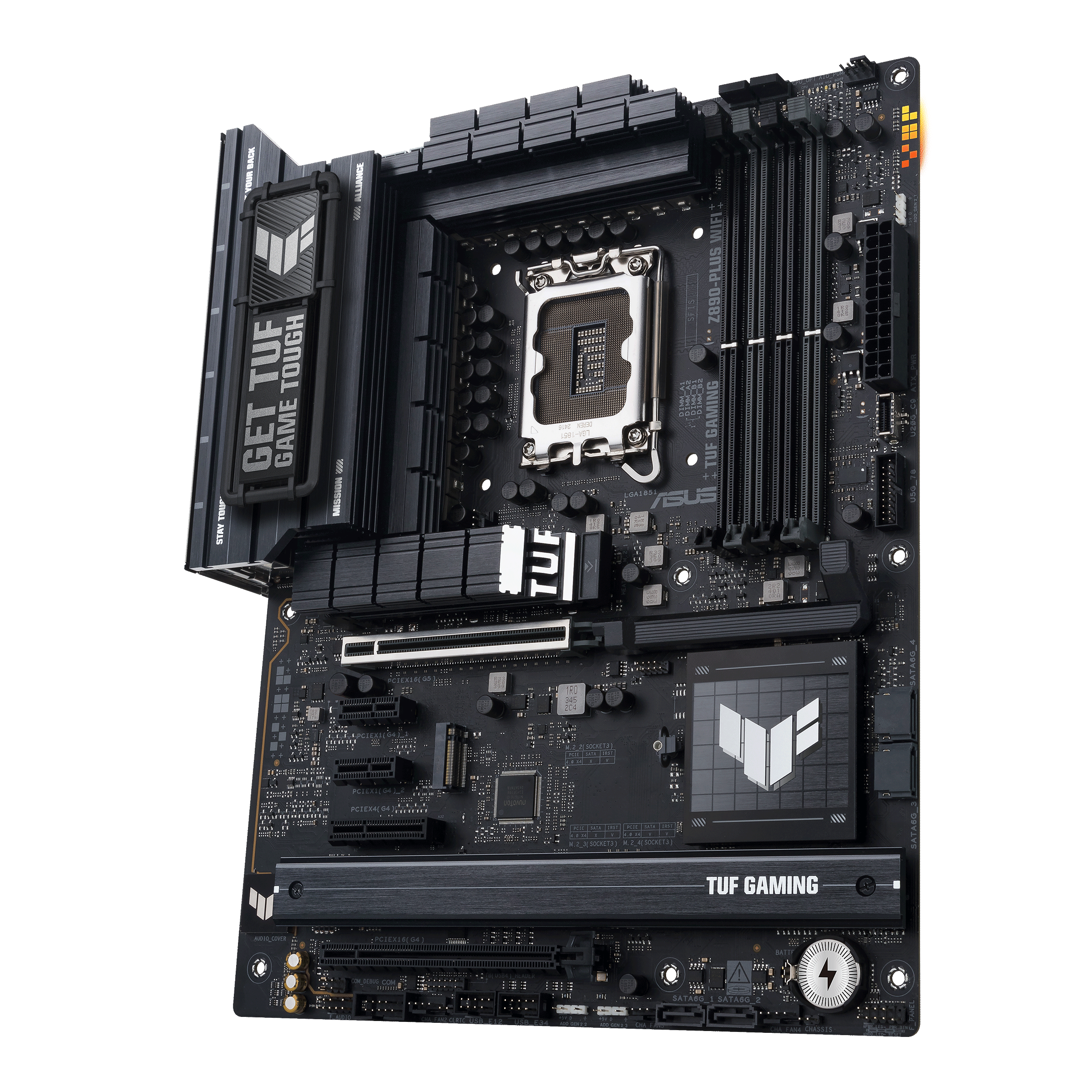 A large main feature product image of ASUS TUF Gaming Z890-PLUS WiFi LGA1851 ATX Desktop Motherboard