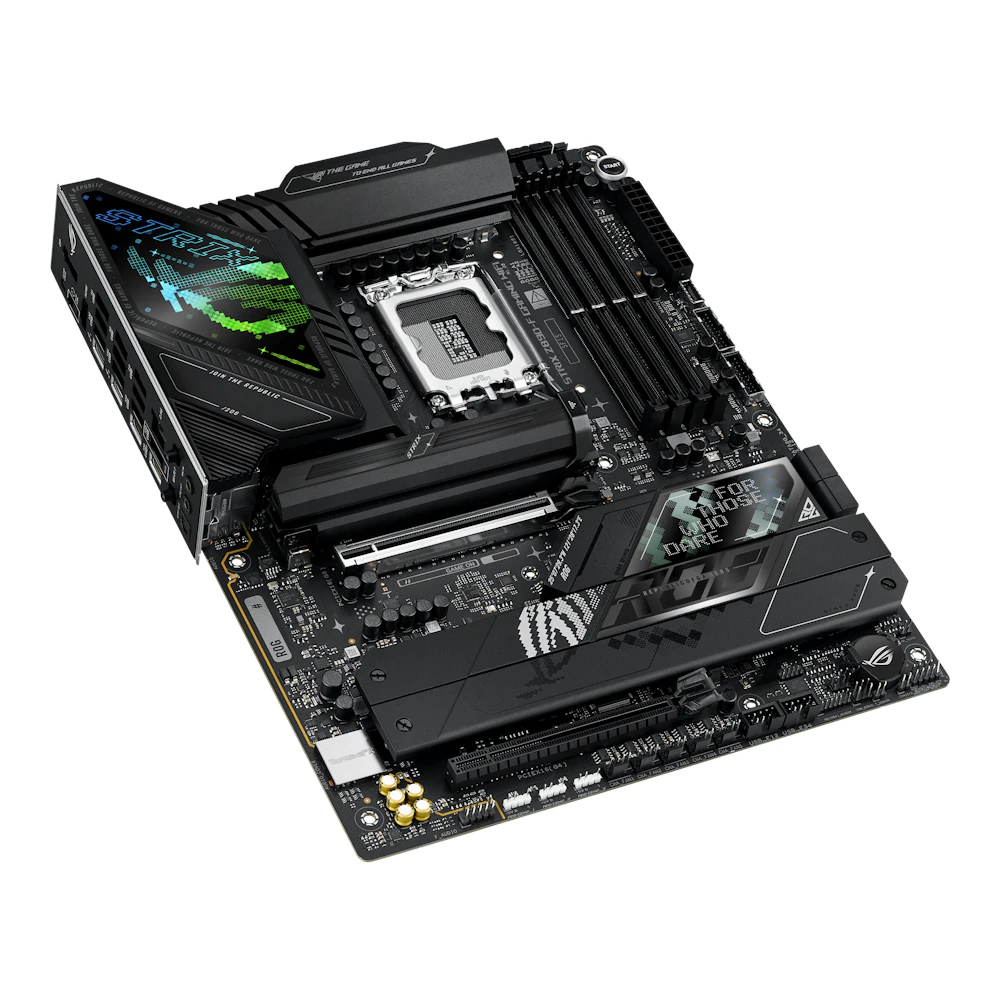 A large main feature product image of ASUS ROG Strix Z890-F Gaming WiFi LGA1851 ATX Desktop Motherboard