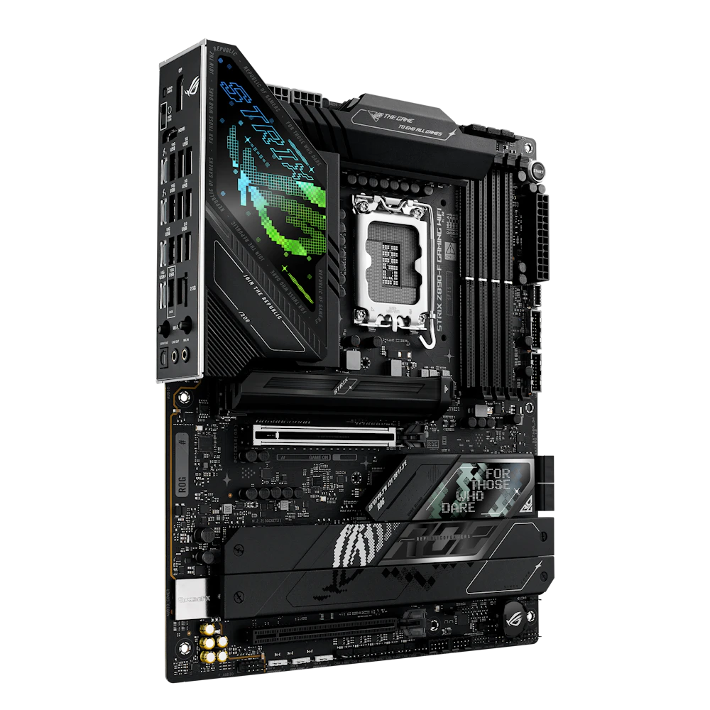A large main feature product image of ASUS ROG Strix Z890-F Gaming WiFi LGA1851 ATX Desktop Motherboard