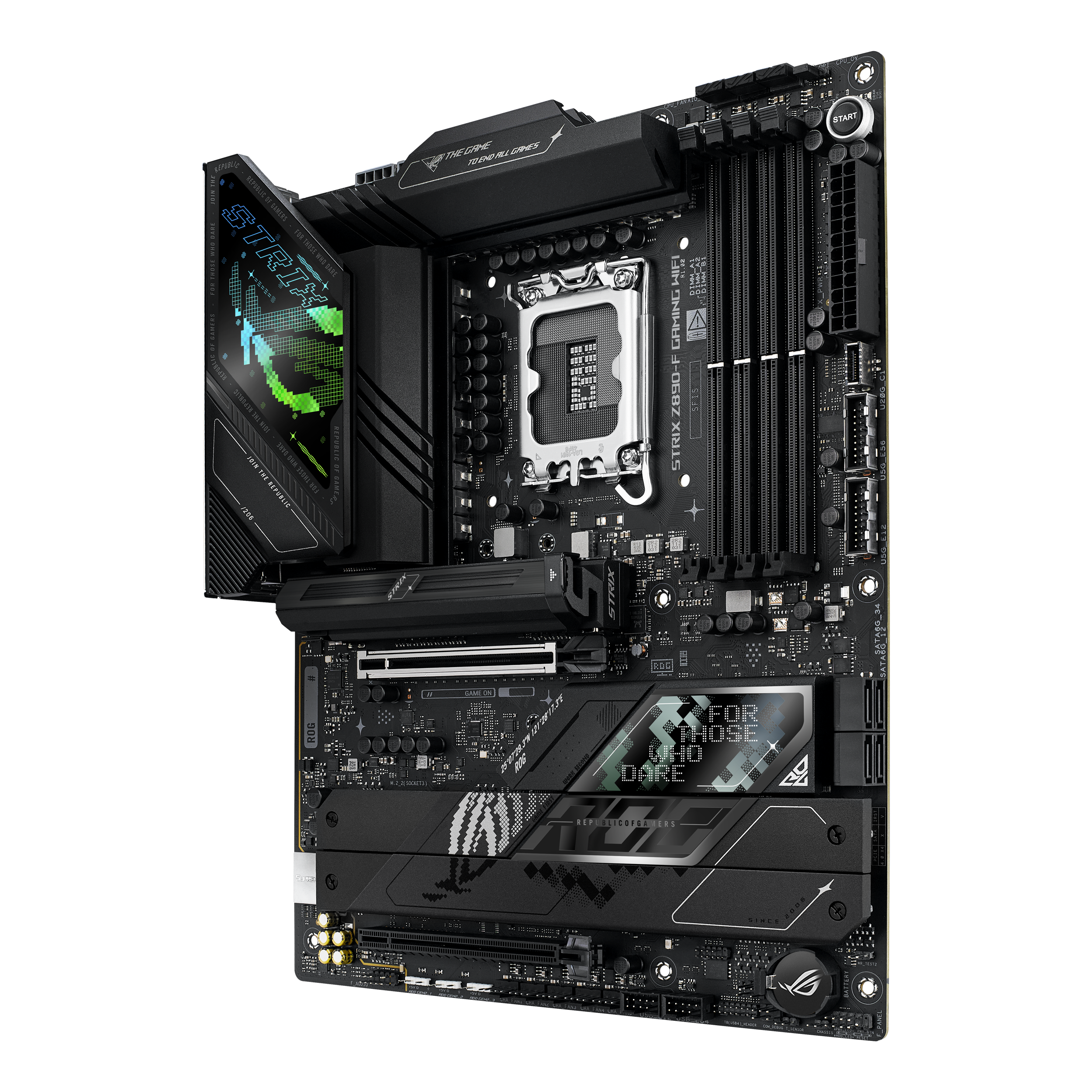 A large main feature product image of ASUS ROG Strix Z890-F Gaming WiFi  LGA1851 ATX Desktop Motherboard