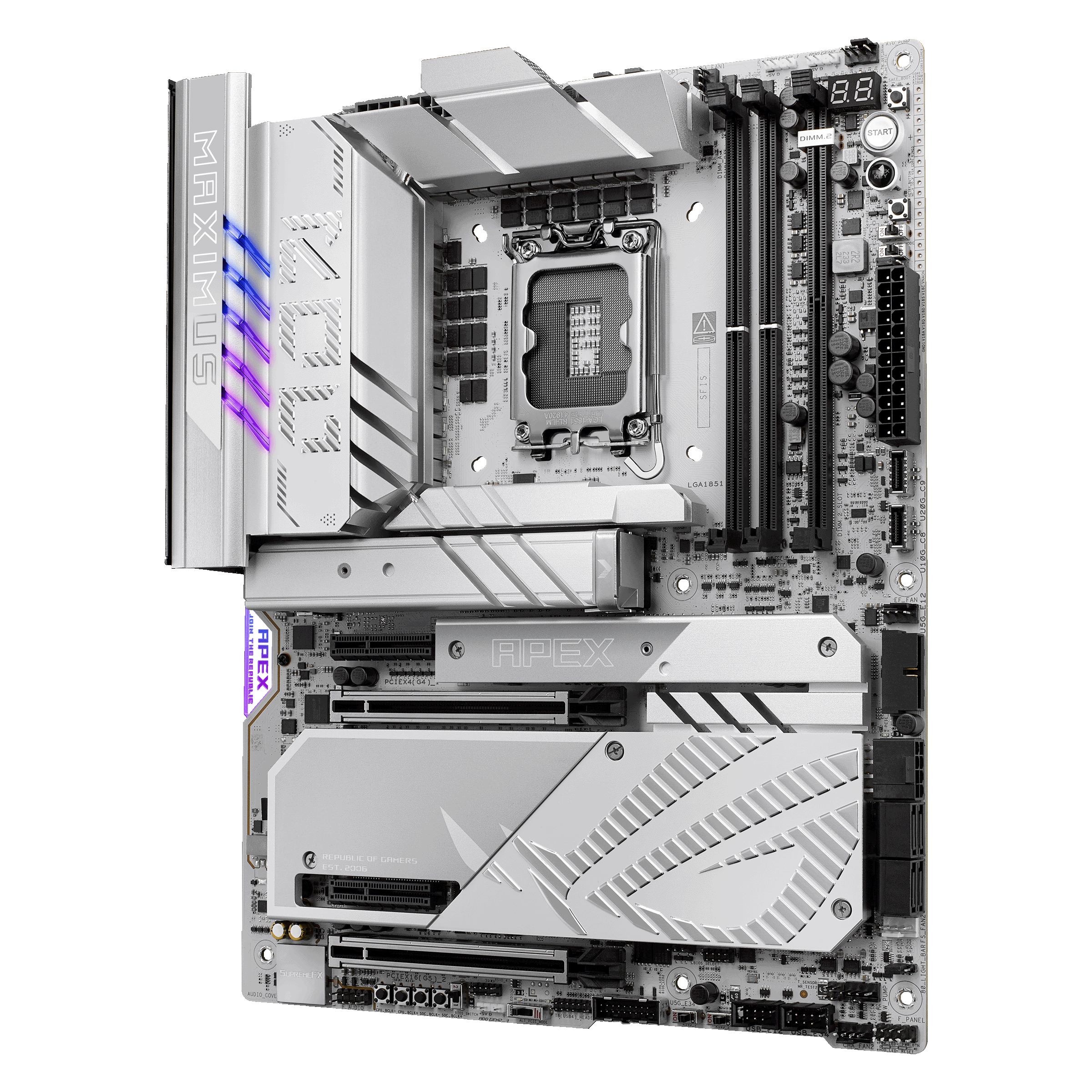 A large main feature product image of ASUS ROG Maximus Z890 Apex LGA1851 ATX Desktop Motherboard