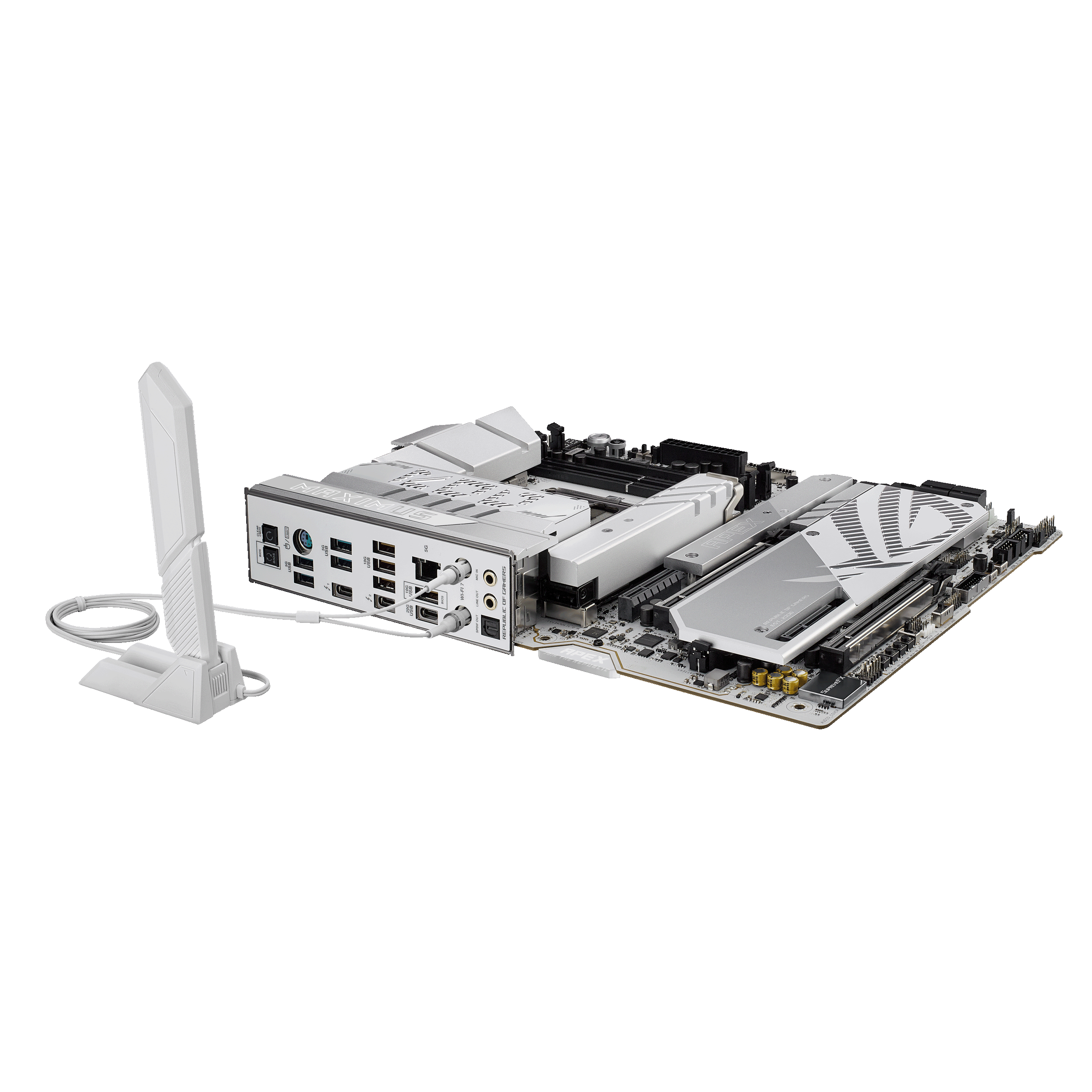 A large main feature product image of ASUS ROG Maximus Z890 Apex LGA1851 ATX Desktop Motherboard