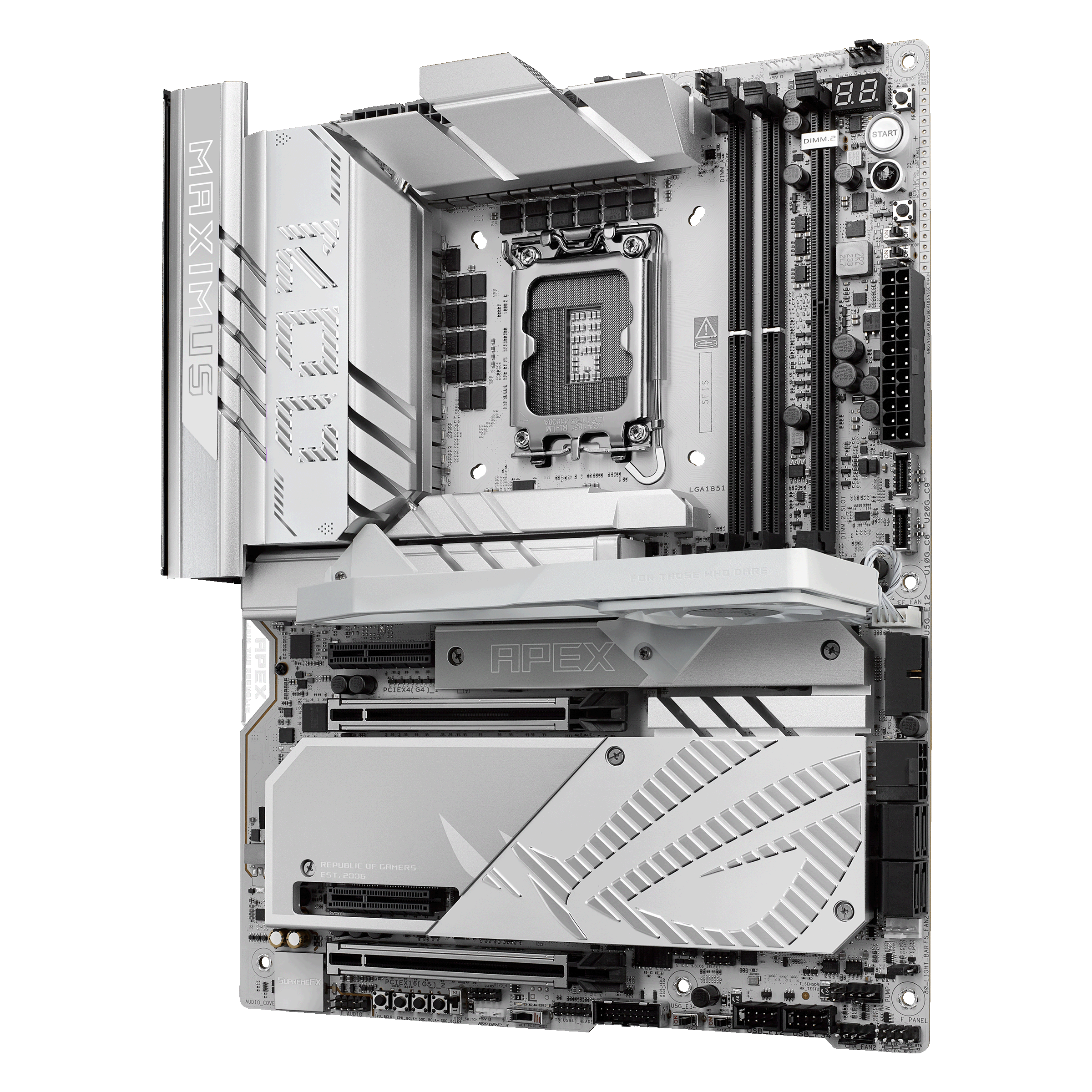 A large main feature product image of ASUS ROG Maximus Z890 Apex LGA1851 ATX Desktop Motherboard