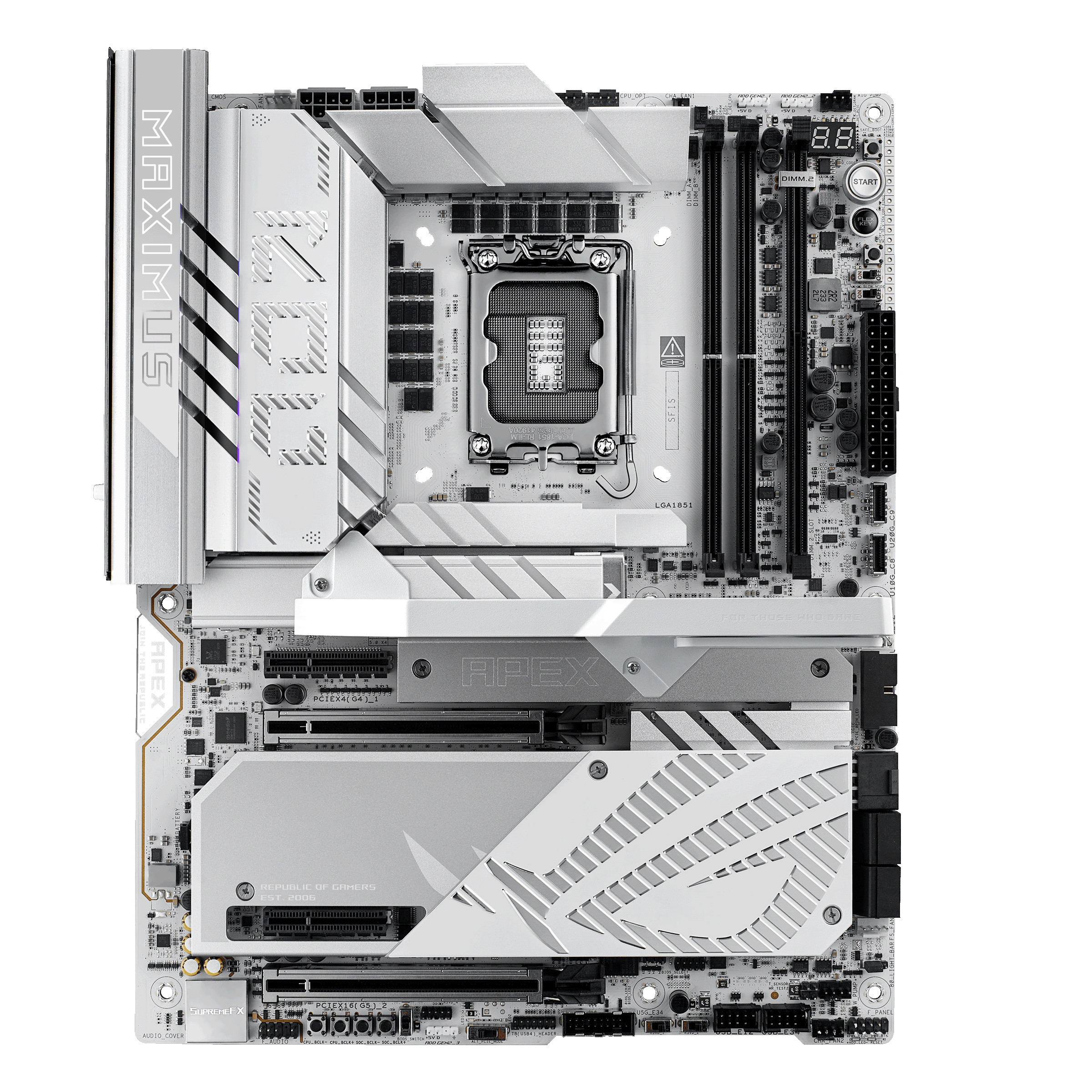 A large main feature product image of ASUS ROG Maximus Z890 Apex LGA1851 ATX Desktop Motherboard