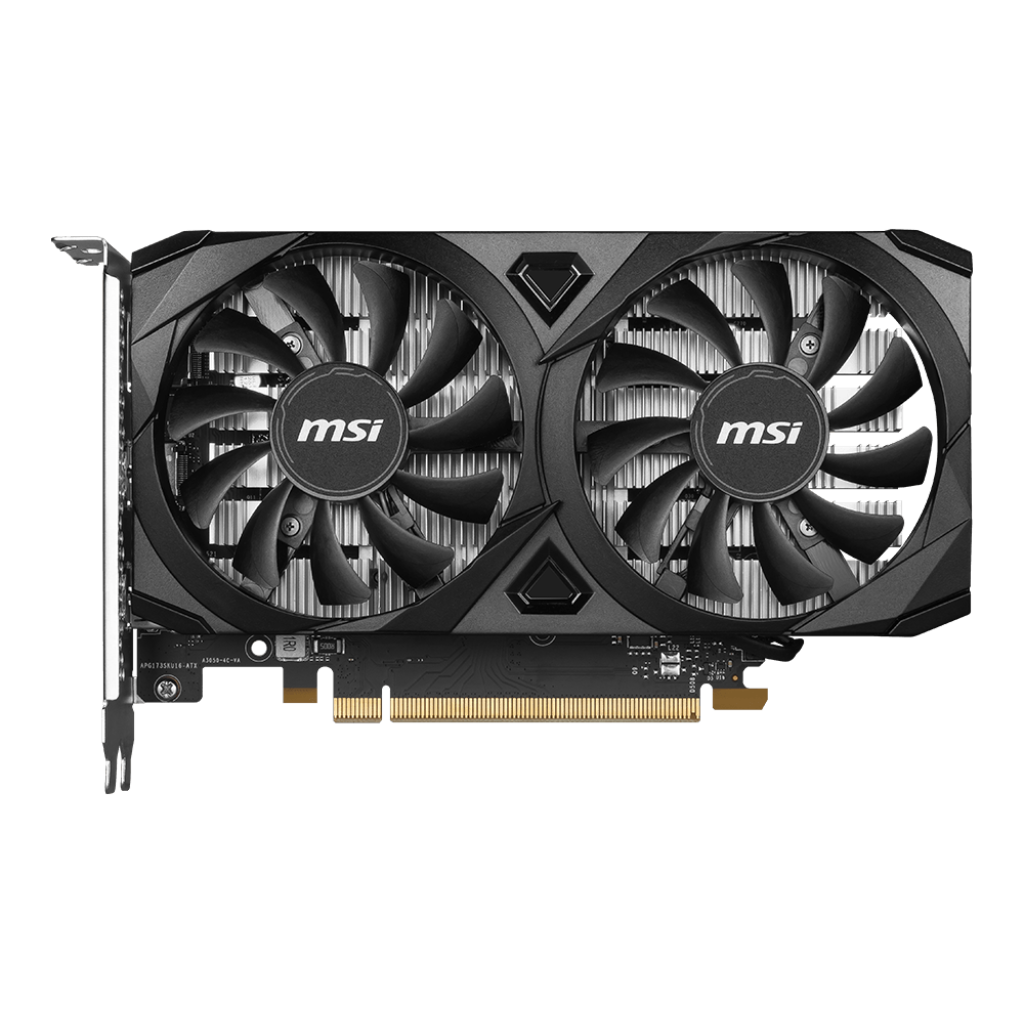 A large main feature product image of MSI GeForce RTX 3050 Ventus 2X E OC 6GB GDDR6