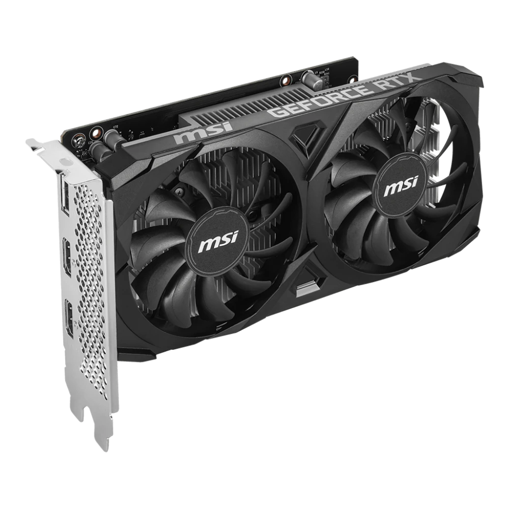 A large main feature product image of MSI GeForce RTX 3050 6GB GDDR6 VENTUS 2X E OC
