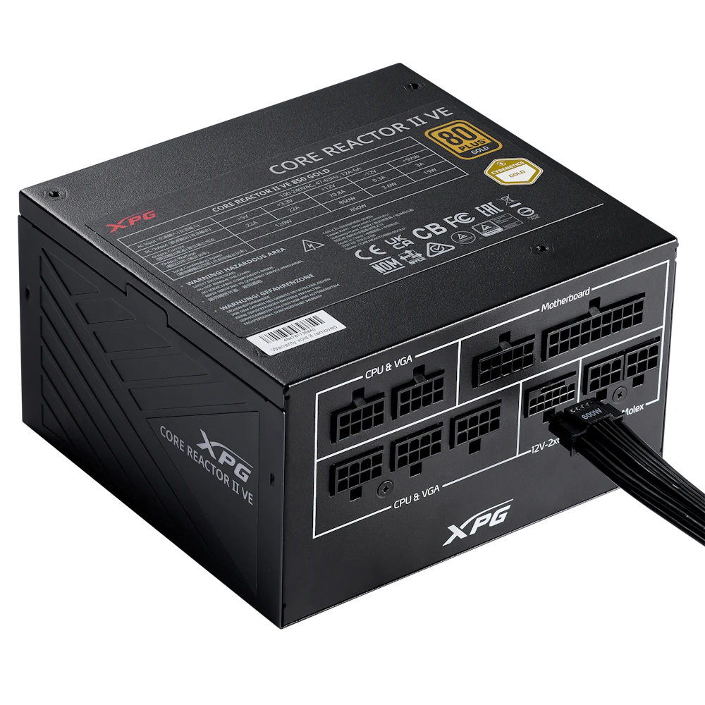 A large main feature product image of ADATA XPG Core Reactor II VE 850W Gold ATX Modular PSU
