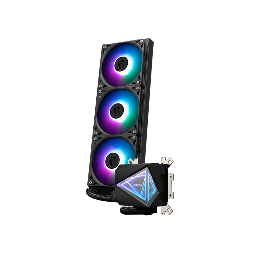 A large main feature product image of MSI MAG Coreliquid I360 360mm AIO Liquid CPU Cooler