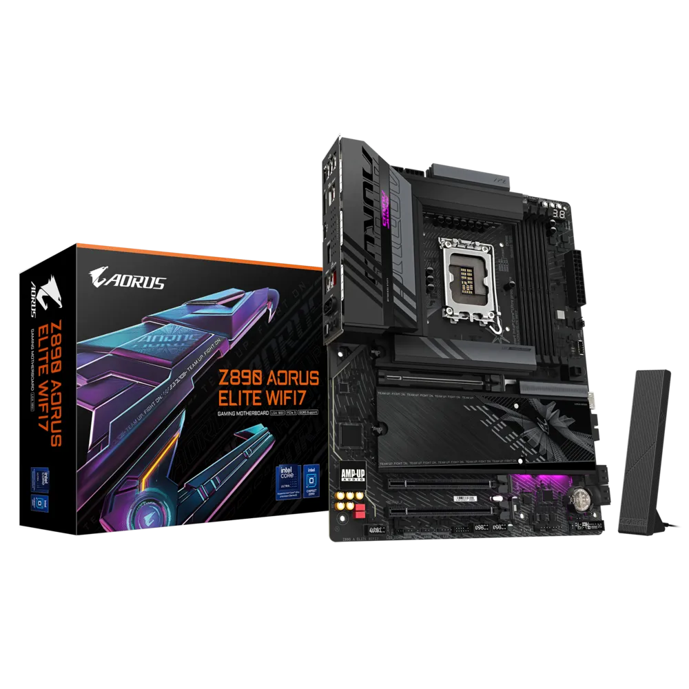 A large main feature product image of Gigabyte Z890 AORUS ELITE WIFI7 LGA1851 ATX Desktop Motherboard