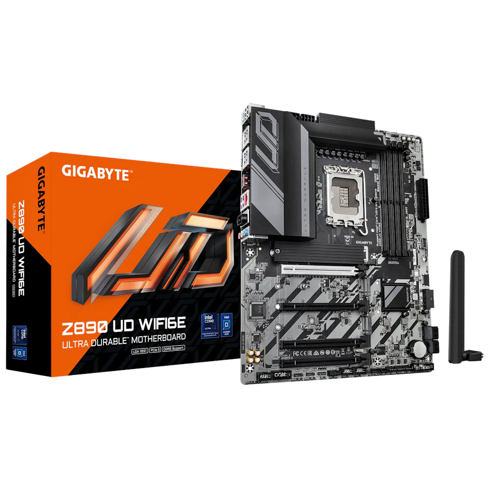 A large main feature product image of Gigabyte Z890 UD WiFi6E LGA1851 ATX Desktop Motherboard