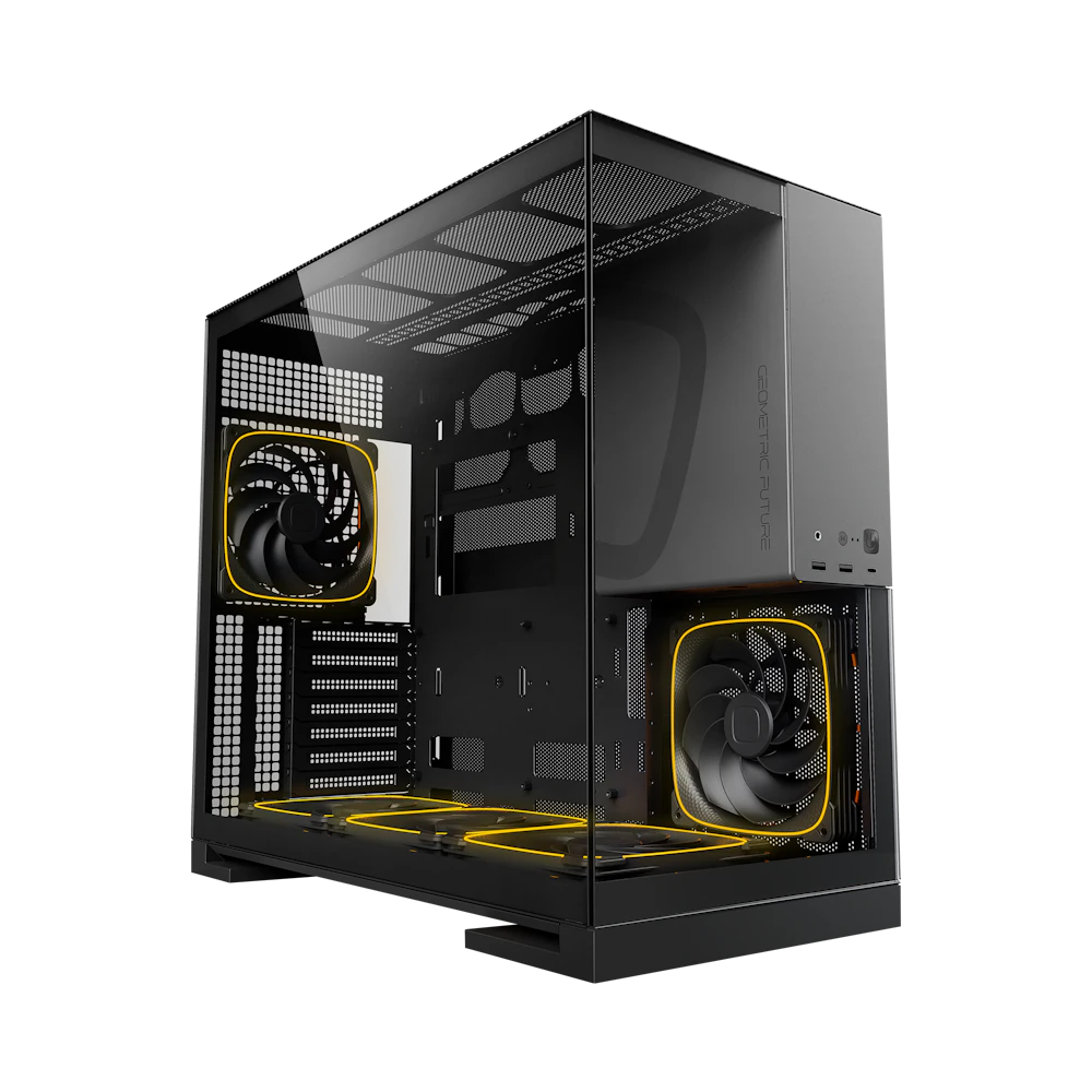 A large main feature product image of Geometric Future Model 5 - Mid Tower Glass Case (Black/Grey)