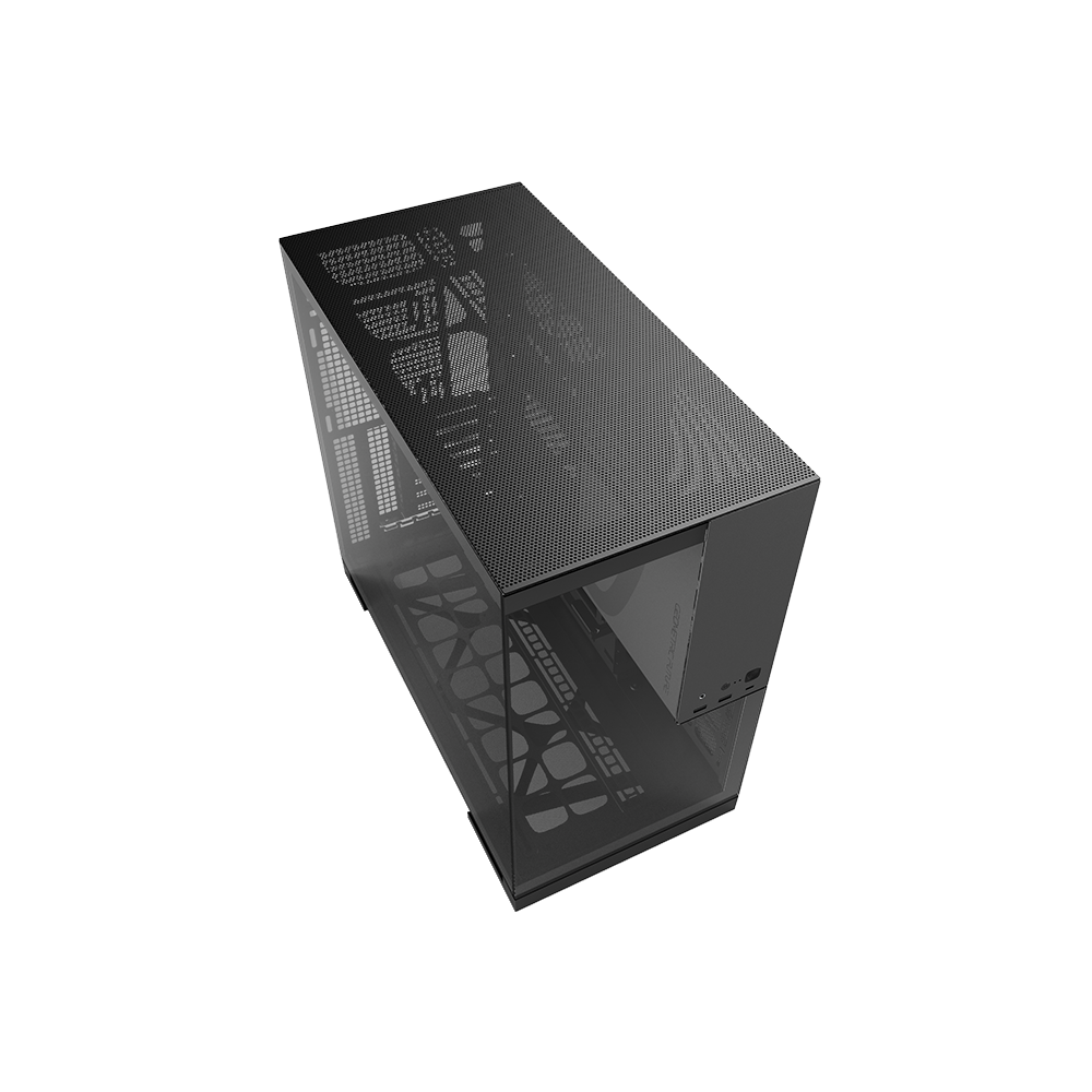 A large main feature product image of Geometric Future Model 5 w/ Fans - Mid Tower Glass Case (Black/Grey)