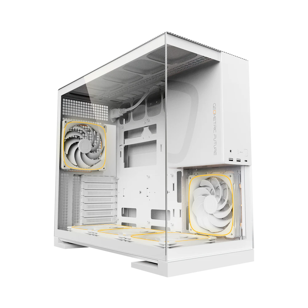 A large main feature product image of Geometric Future Model 5 - Mid Tower Glass Case (White)