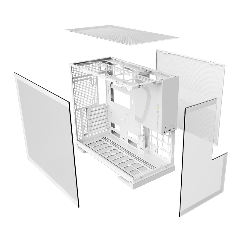 A large main feature product image of Geometric Future Model 5 w/ Fans - Mid Tower Glass Case (White)