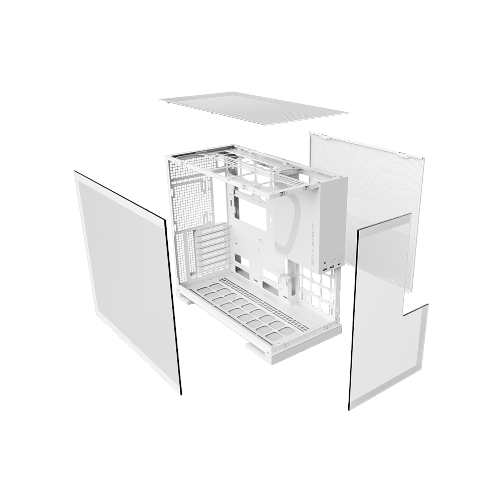 A large main feature product image of Geometric Future Model 5 w/ Fans - Mid Tower Glass Case (White)