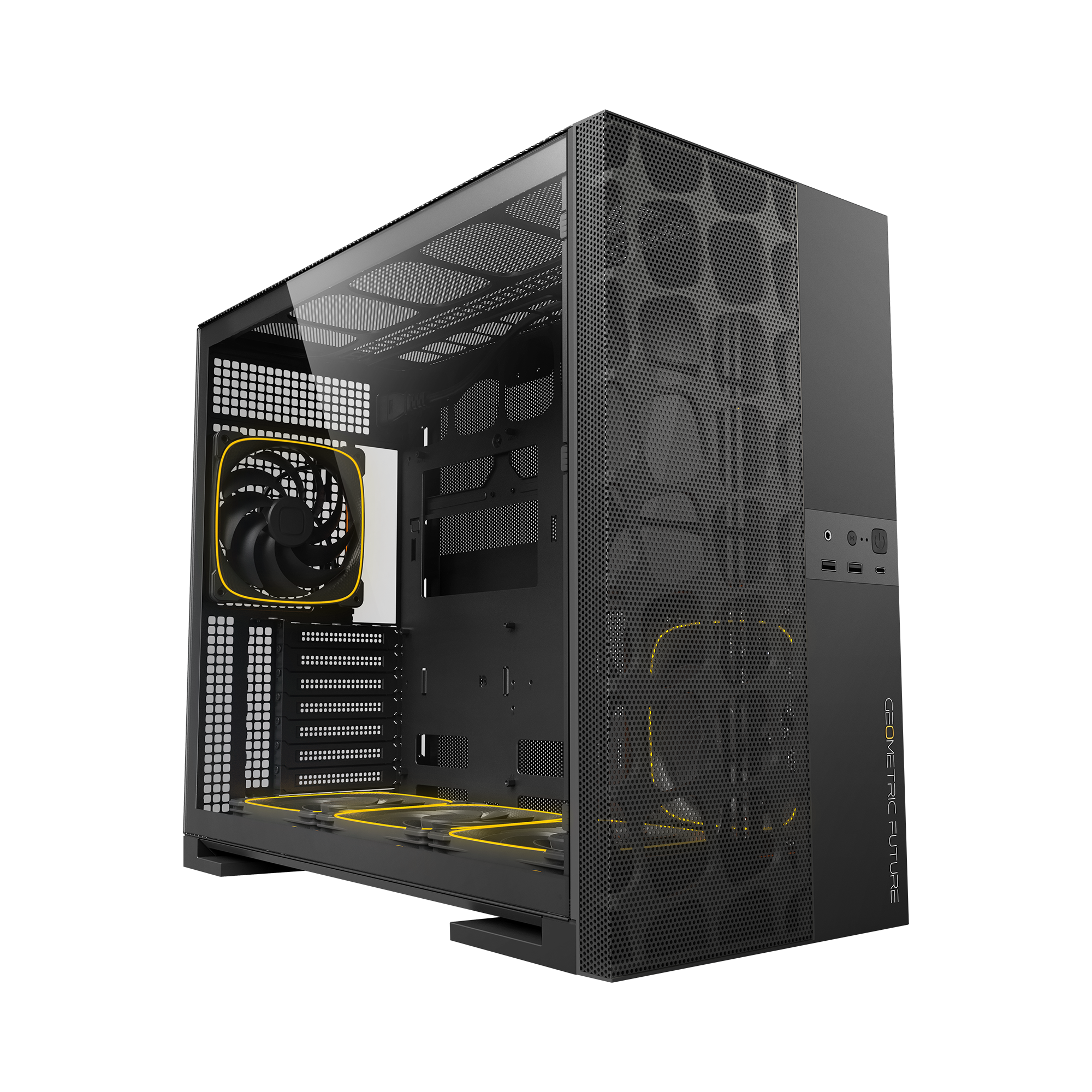 A large main feature product image of Geometric Future Model 5 Vent w/ Fans - Mid Tower Dual-Chamber Case (Black)
