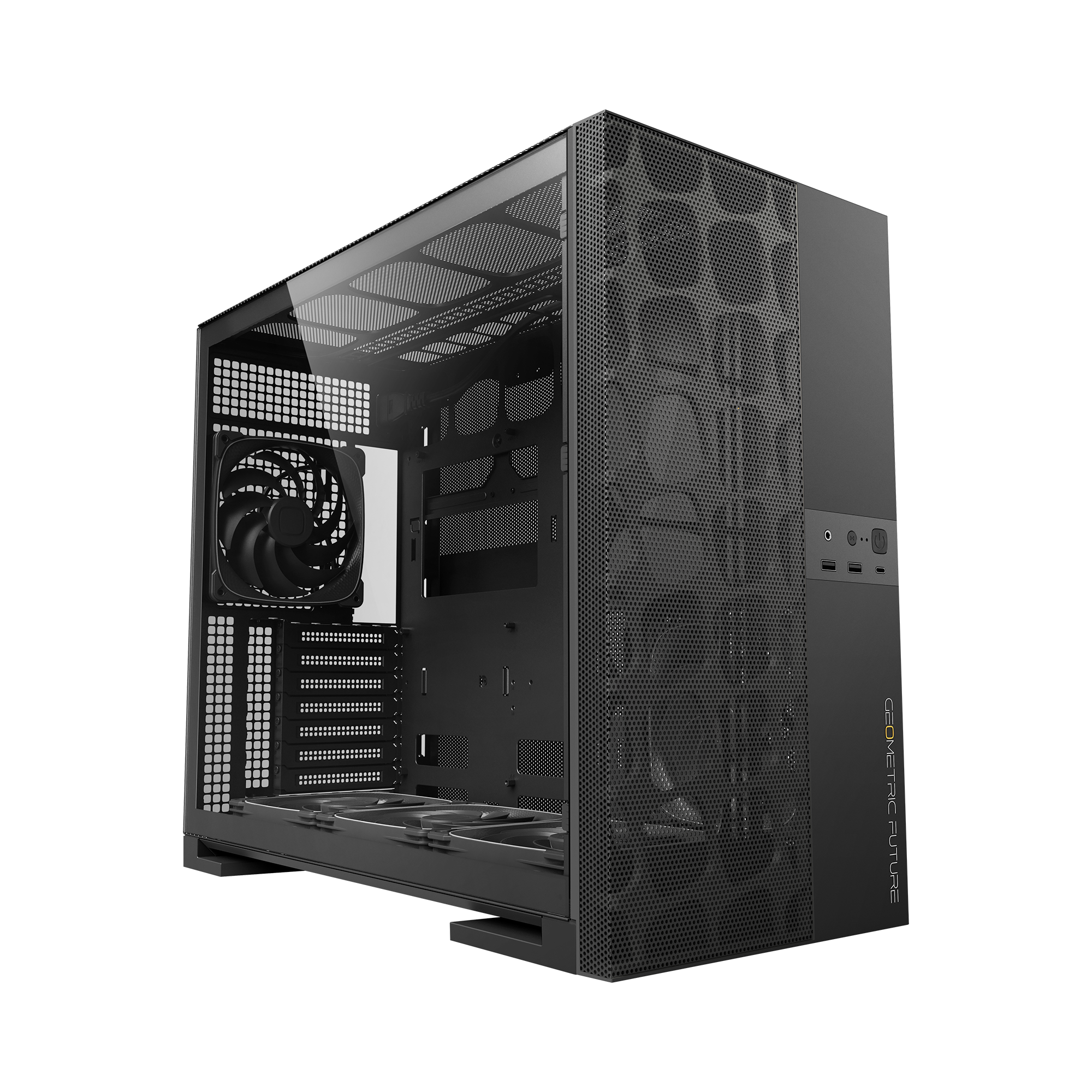 A large main feature product image of Geometric Future Model 5 Vent w/ Fans - Mid Tower Dual-Chamber Case (Black)