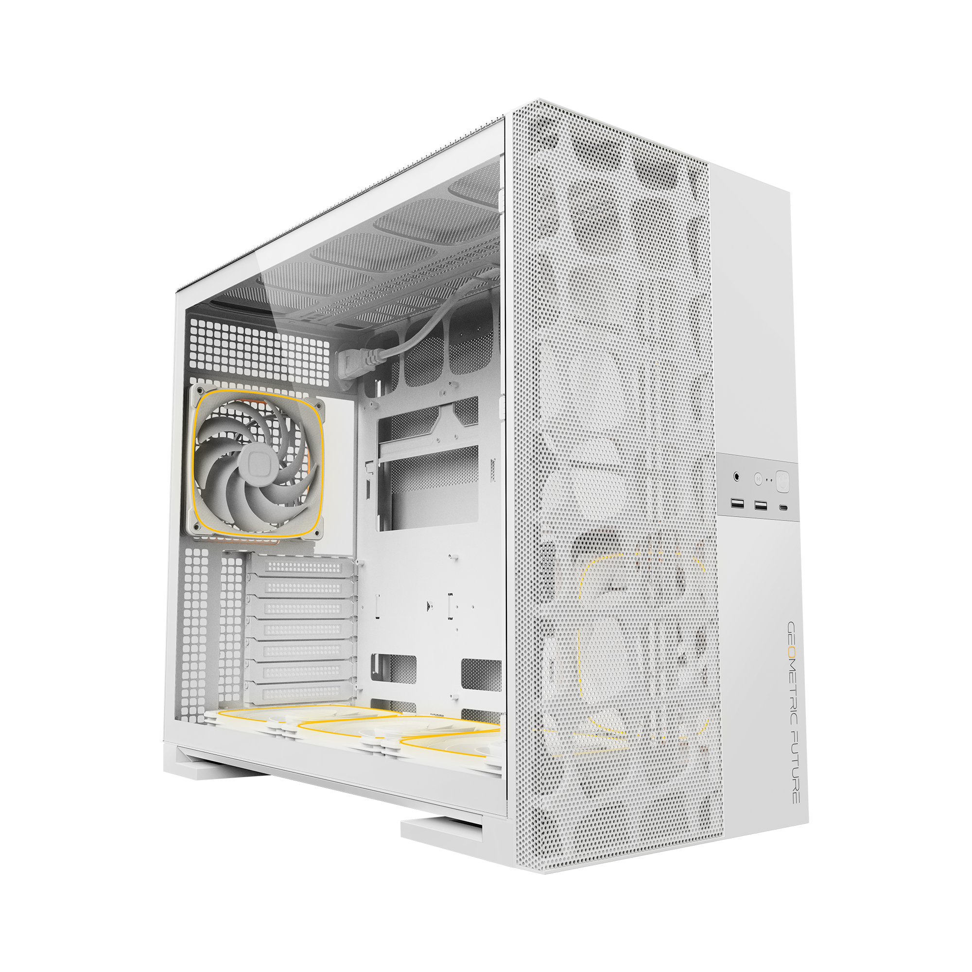 A large main feature product image of Geometric Future Model 5 Vent w/ Fans - Mid Tower Dual-Chamber Case (White)