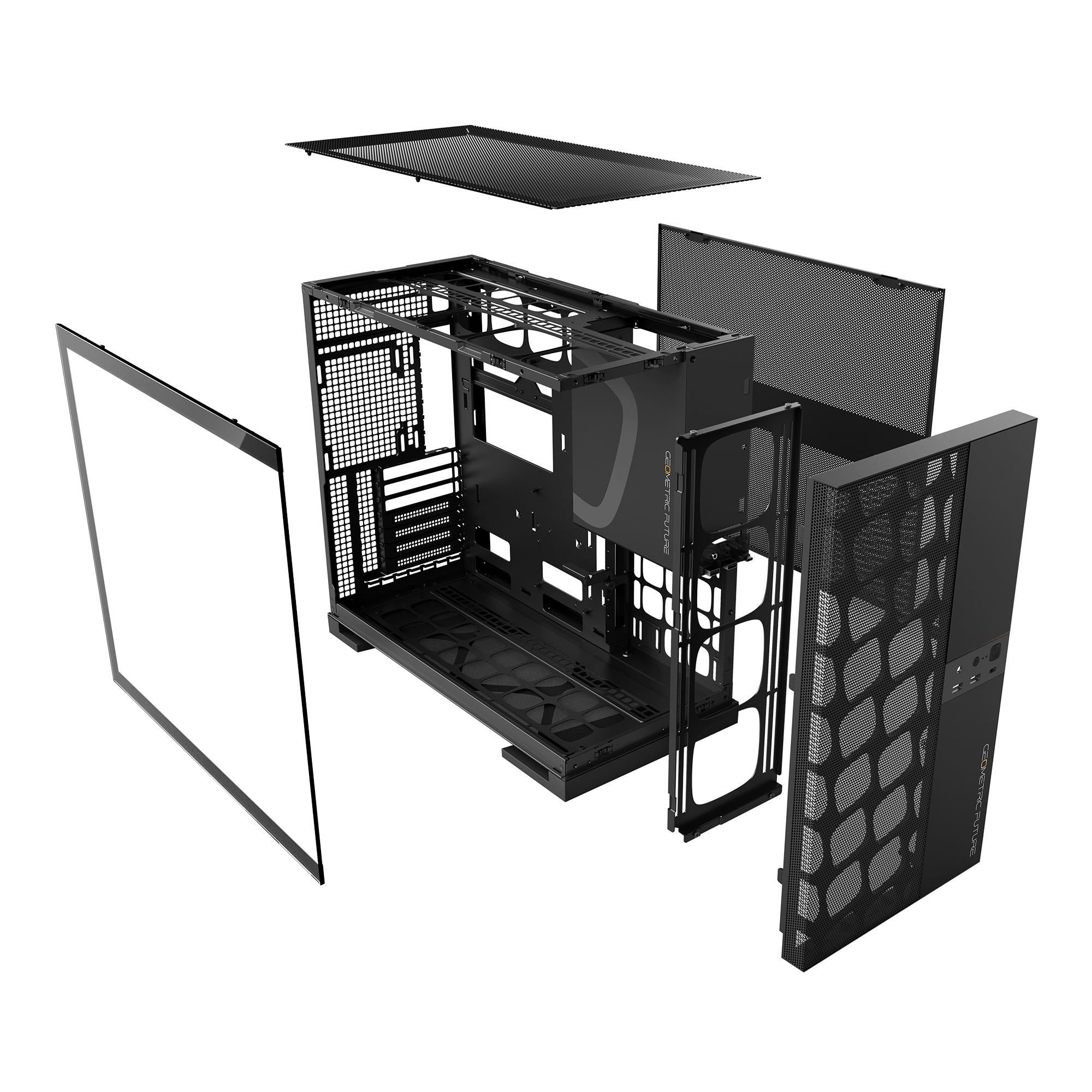 A large main feature product image of Geometric Future Model 5 Vent - Mid Tower Mesh Case (Black)