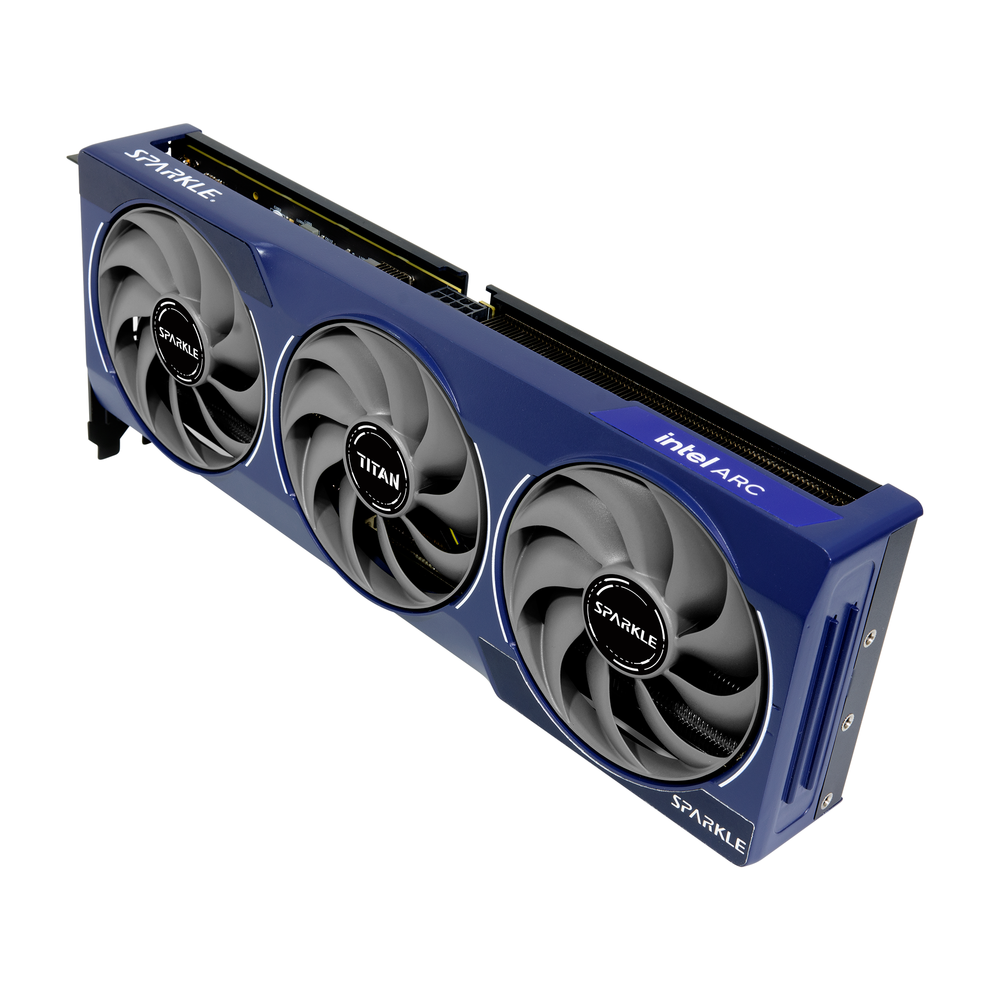 A large main feature product image of SPARKLE Intel Arc Battlemage B580 TITAN OC 12GB GDDR6