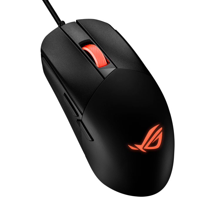 A large main feature product image of ASUS ROG Strix Impact III Wired Gaming Mouse