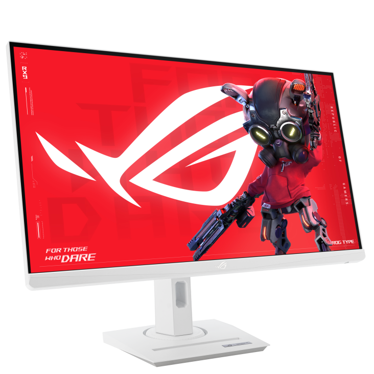 A large main feature product image of ASUS ROG Strix XG27UCG - 27" 4K 2160p 160Hz / 1080p 320Hz Dual-Mode Fast IPS Gaming Monitor (White)