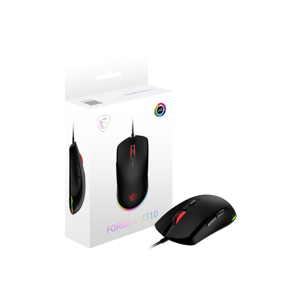 A large main feature product image of MSI Forge GM310  RGB Wired Gaming Mouse
