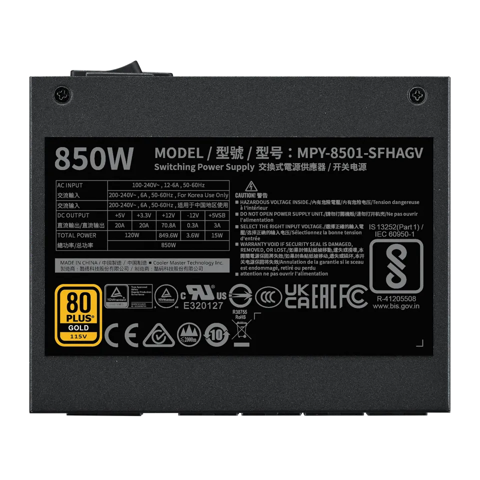 A large main feature product image of Cooler Master V SFX Gold 850W PCIe 5.1 ATX 3.1 Modular PSU