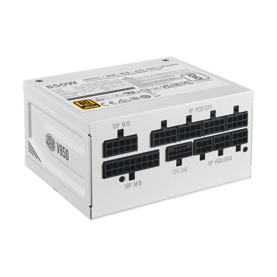 A large main feature product image of Cooler Master V SFX Gold 850W PCIe 5.1 ATX 3.1 Modular PSU (White)