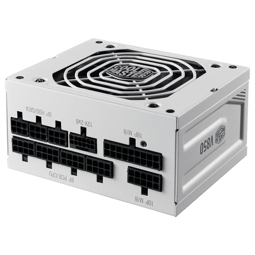 A large main feature product image of Cooler Master V SFX Gold 850W PCIe 5.1 ATX 3.1 Modular PSU (White)
