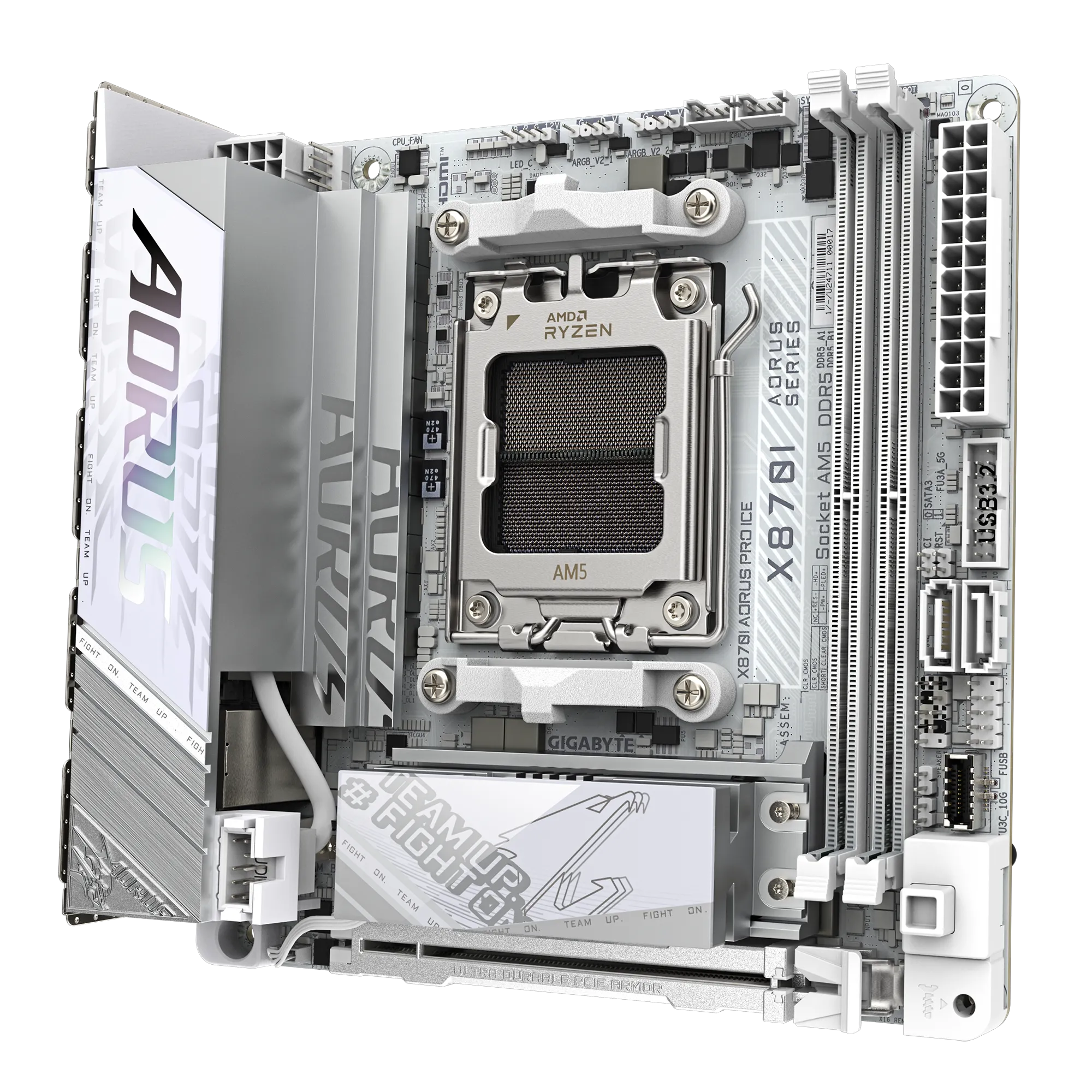 A large main feature product image of Gigabyte X870I AORUS PRO ICE AM5 Mini-ITX Desktop Motherboard