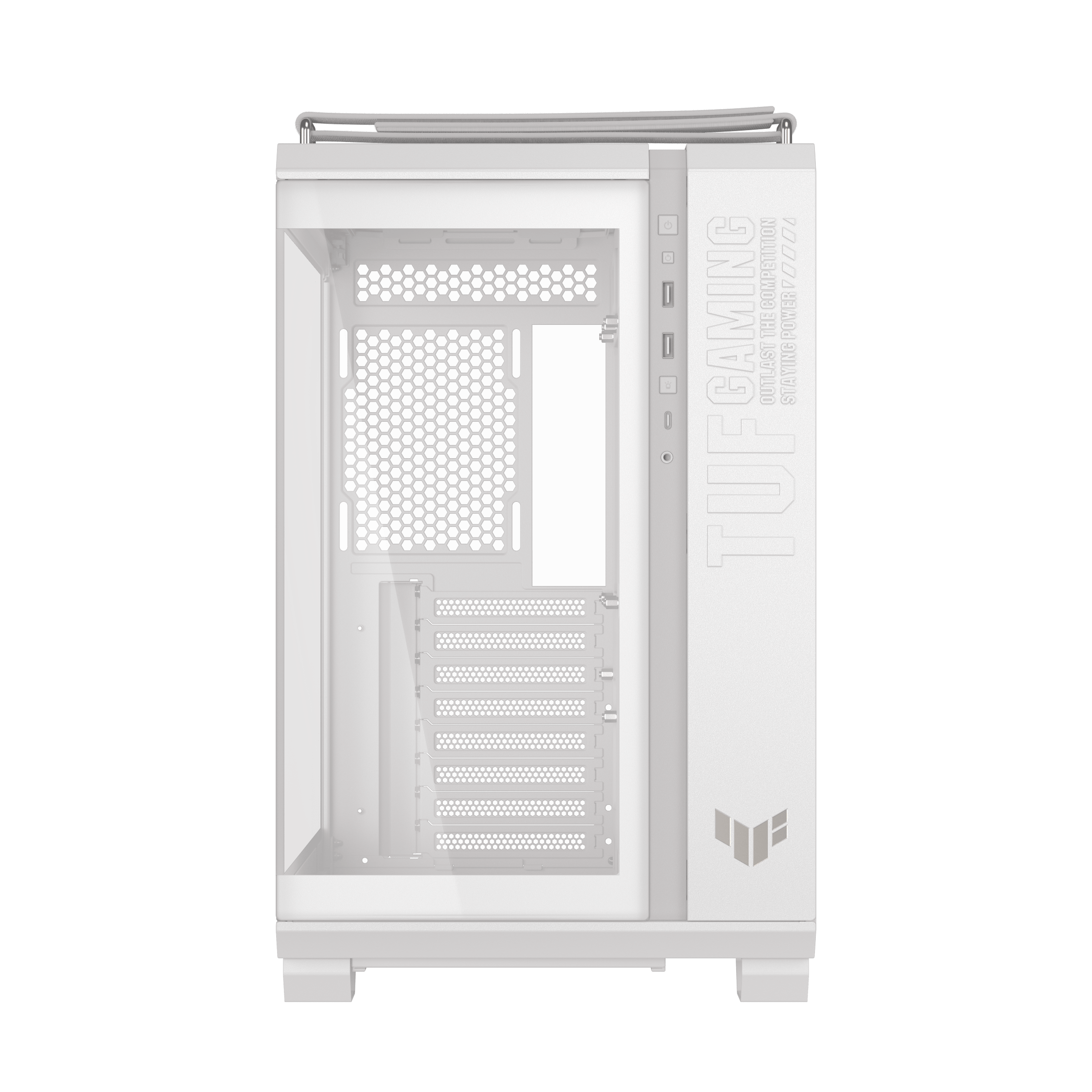A large main feature product image of ASUS TUF Gaming GT502 Horizon Mid Tower Case - White