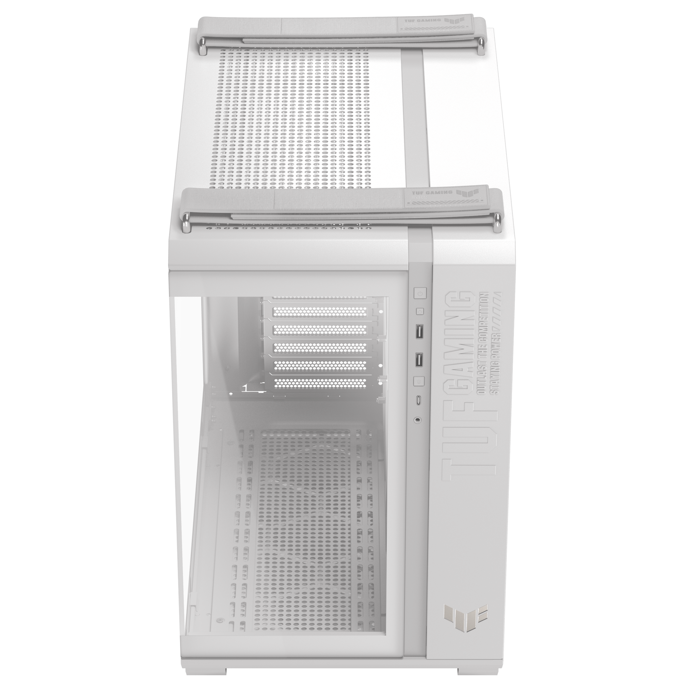 A large main feature product image of ASUS TUF Gaming GT502 Horizon Mid Tower Case - White