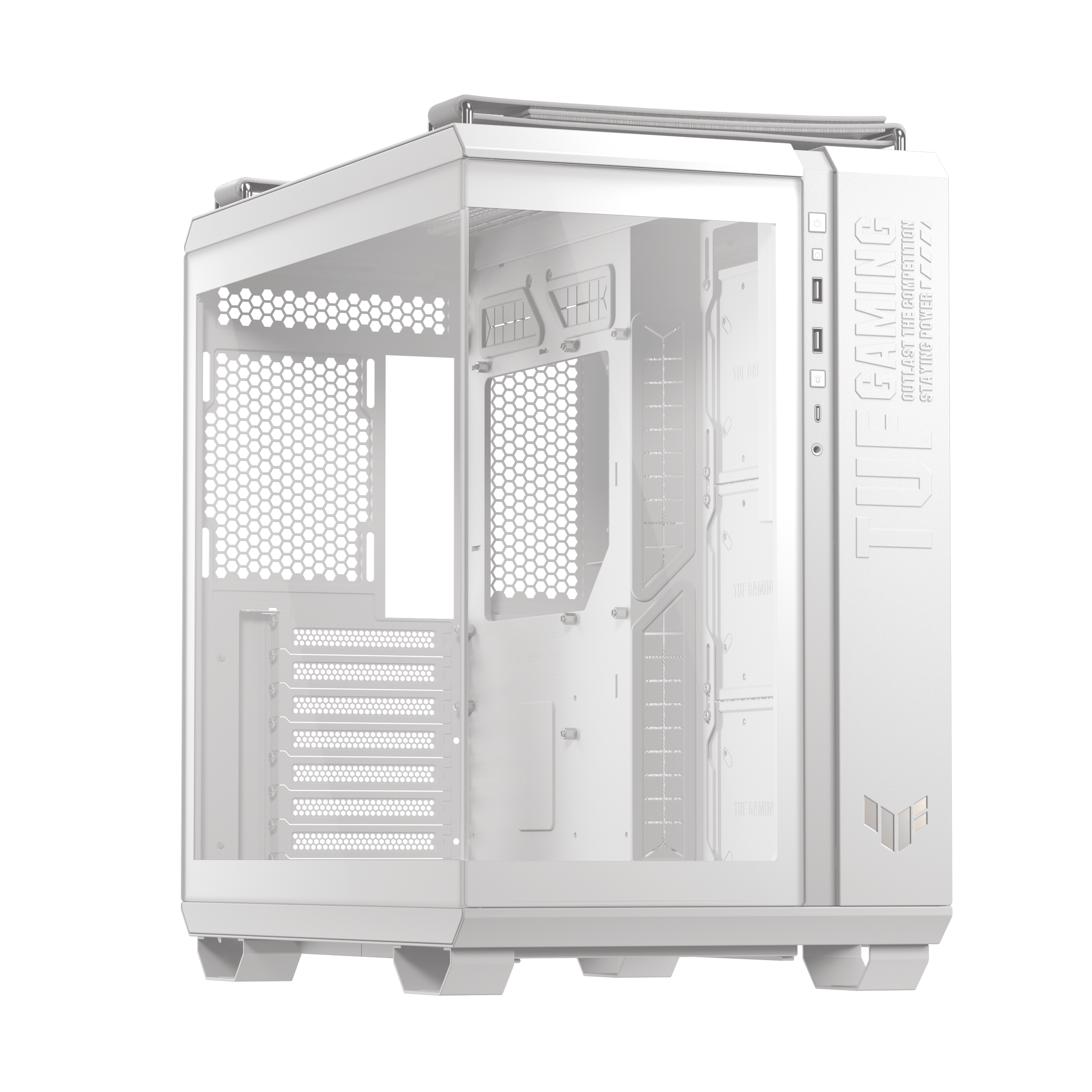 A large main feature product image of ASUS TUF Gaming GT502 Horizon Mid Tower Case - White