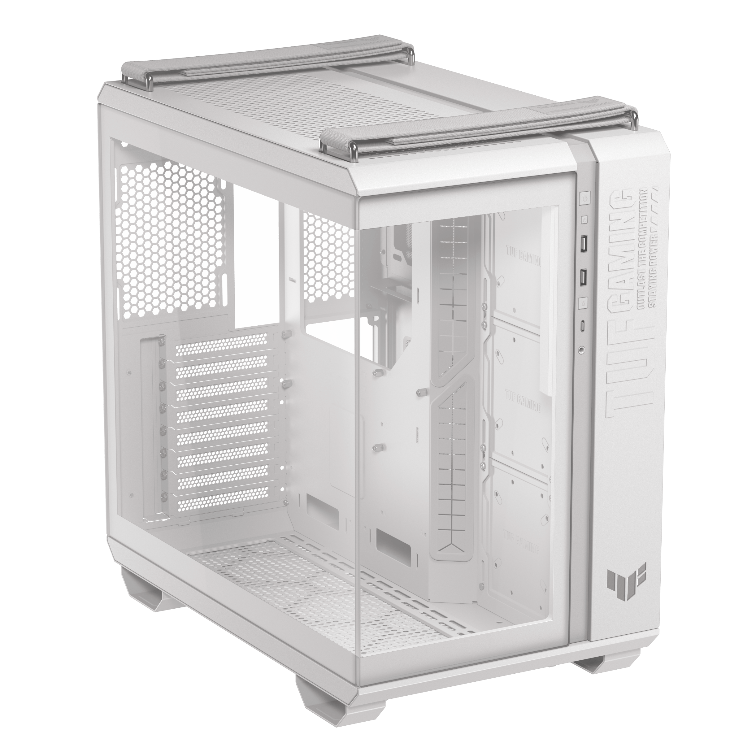 A large main feature product image of ASUS TUF Gaming GT502 Horizon Mid Tower Case - White