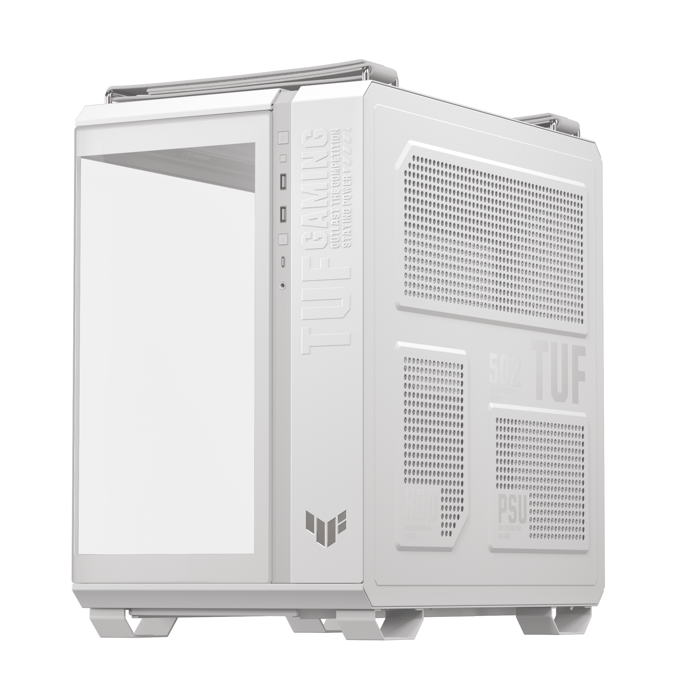 A large main feature product image of ASUS TUF Gaming GT502 Horizon Mid Tower Case - White