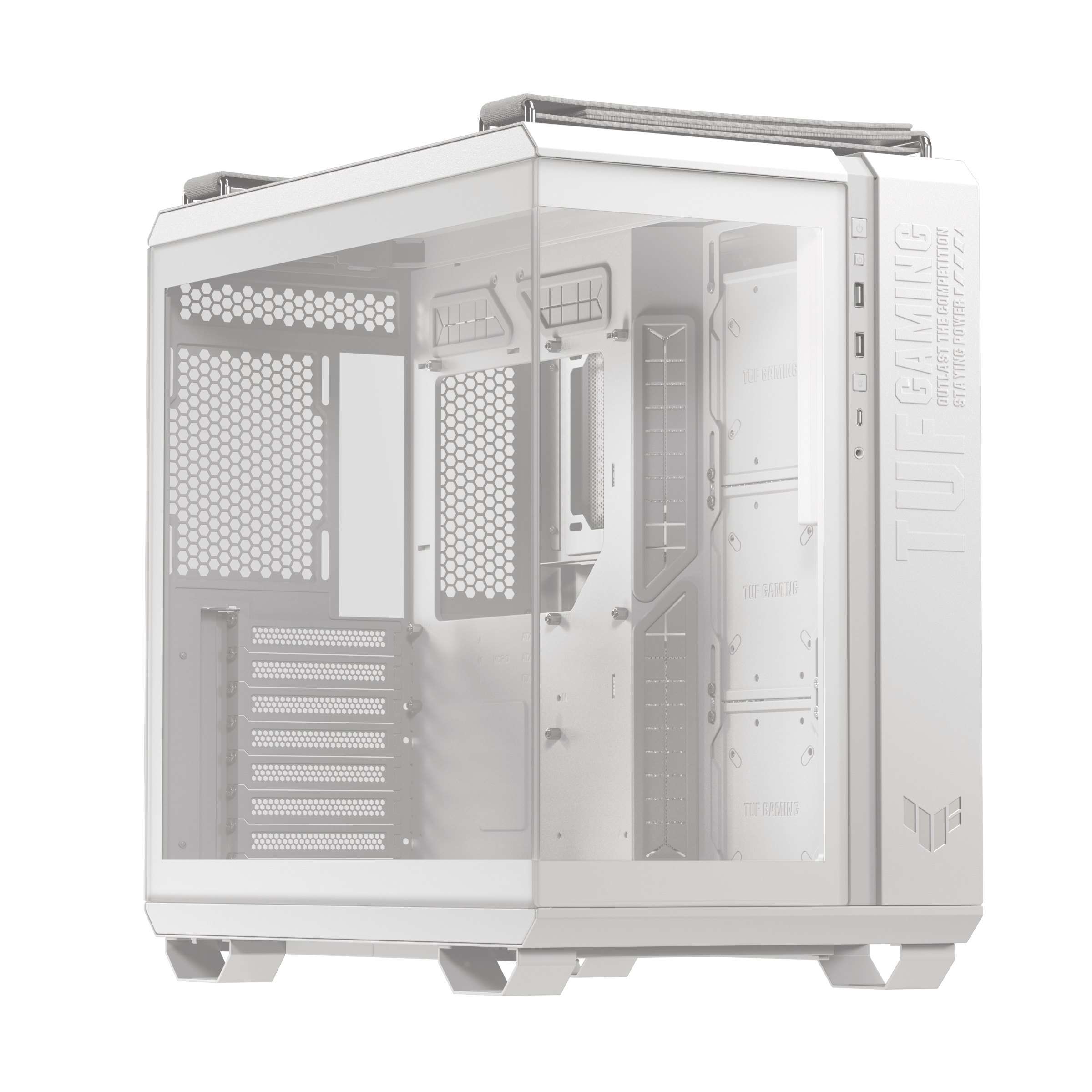 A large main feature product image of ASUS TUF Gaming GT502 Horizon Mid Tower Case - White