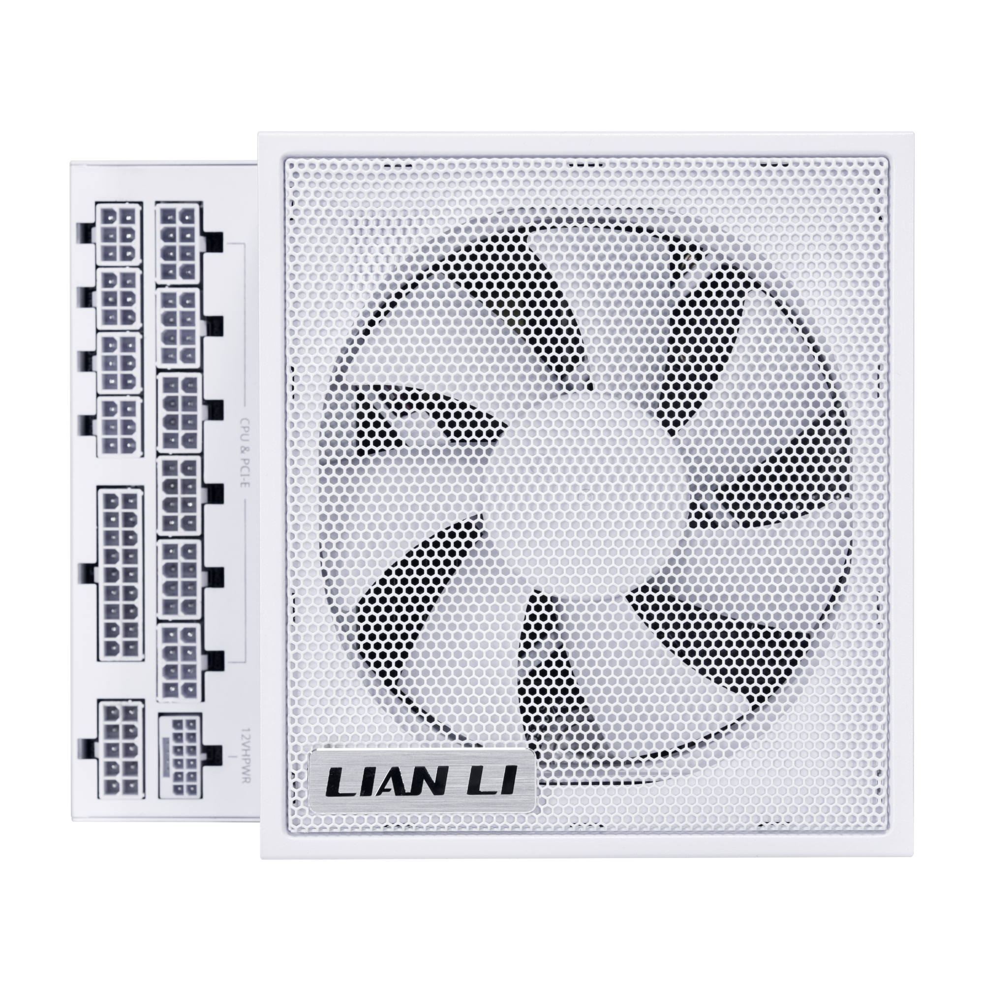 A large main feature product image of Lian Li Edge 1000W Platinum PCIe 5.1 ATX 3.1 Modular PSU (White)