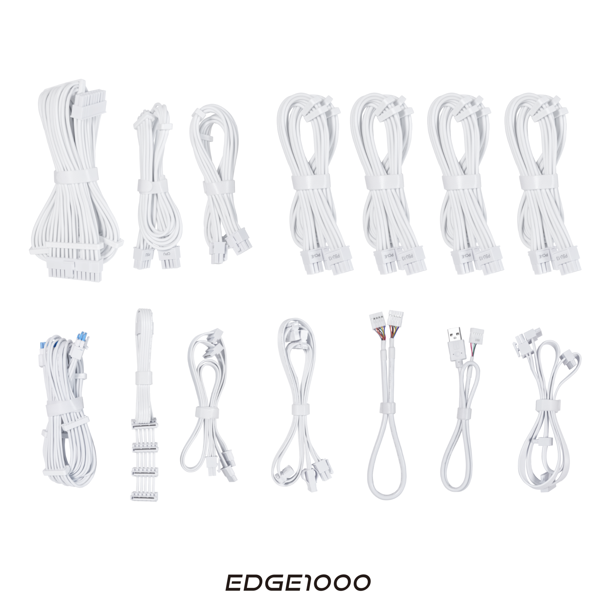 A large main feature product image of Lian Li Edge 1000W Platinum PCIe 5.1 ATX 3.1 Modular PSU (White)