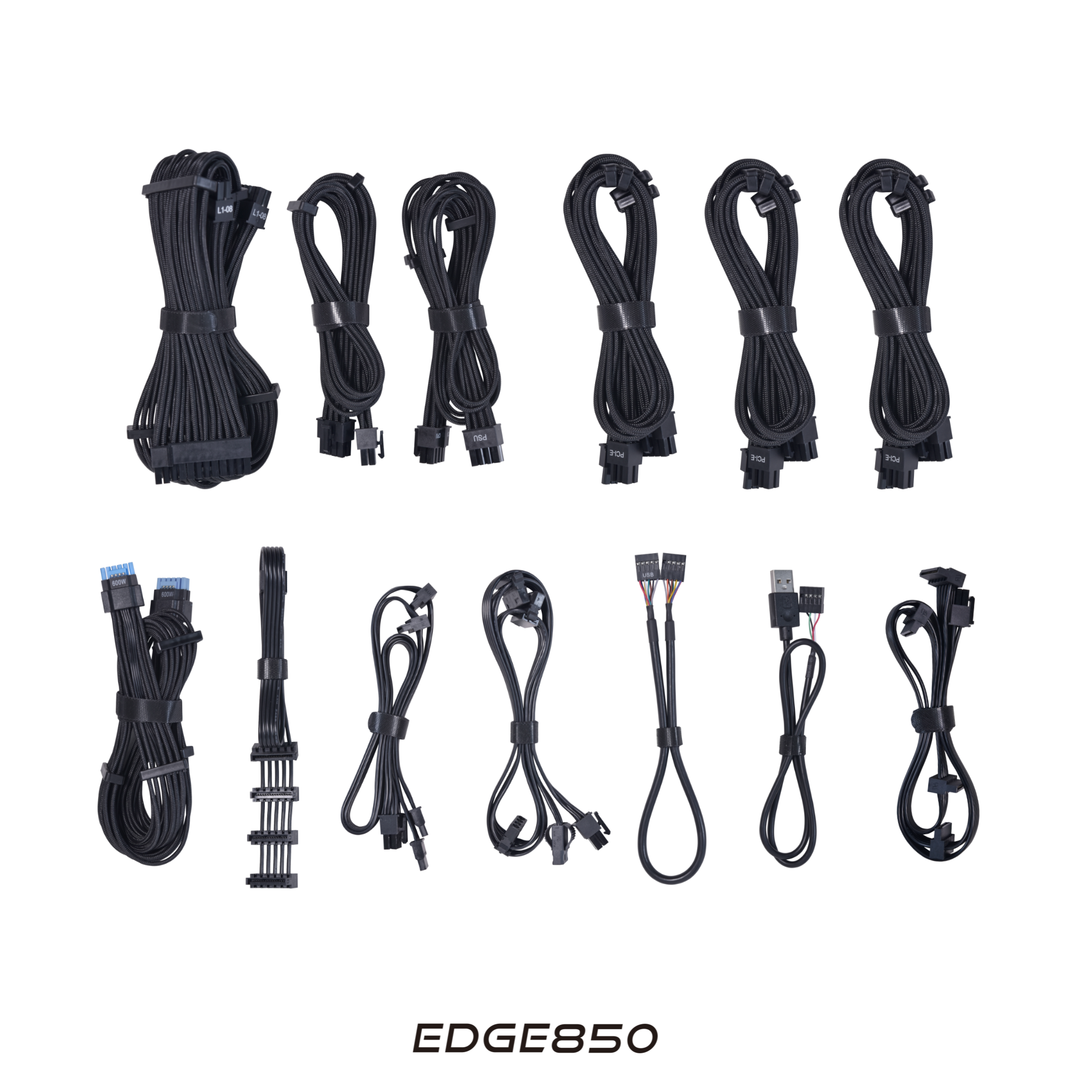 A large main feature product image of Lian Li Edge 850W Platinum PCIe 5.1 ATX 3.1 Modular PSU