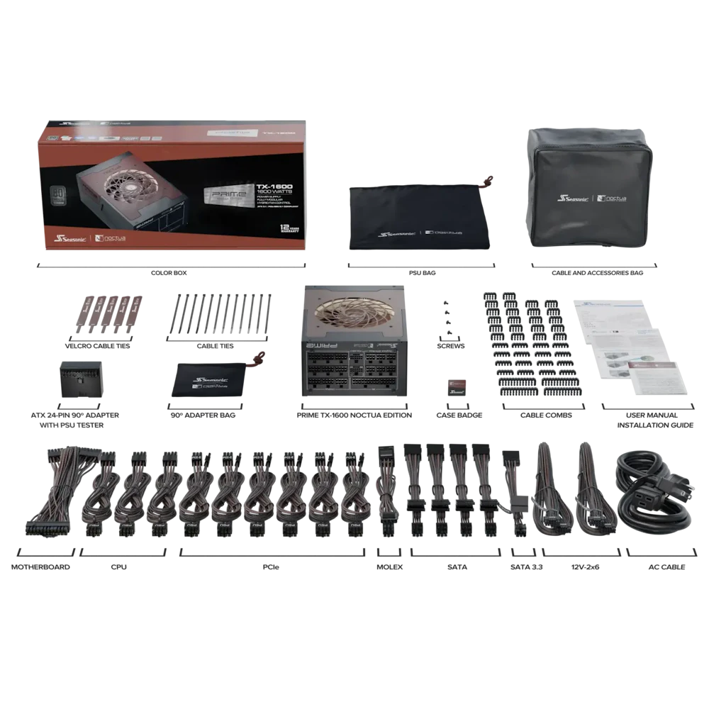 A large main feature product image of Seasonic PRIME TX 1600W Titanium PCIe 5.1 ATX 3.1 Modular 15A PSU (Noctua Edition)