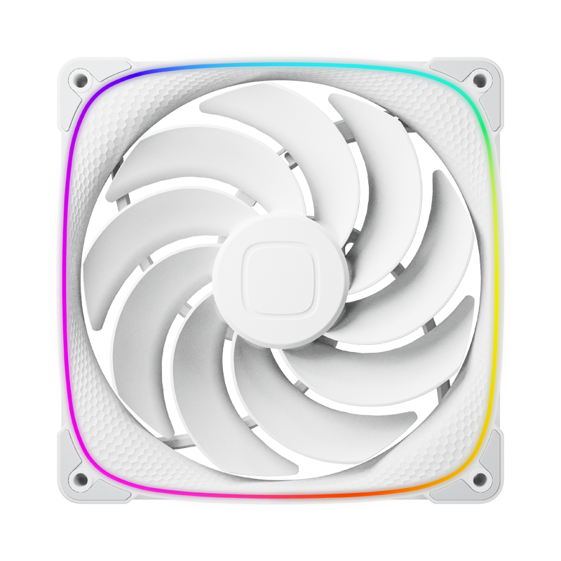 A large main feature product image of Geometric Future Squama 2503R - 140mm ARGB Reverse Blade PWM Fan 3-Pack (White)